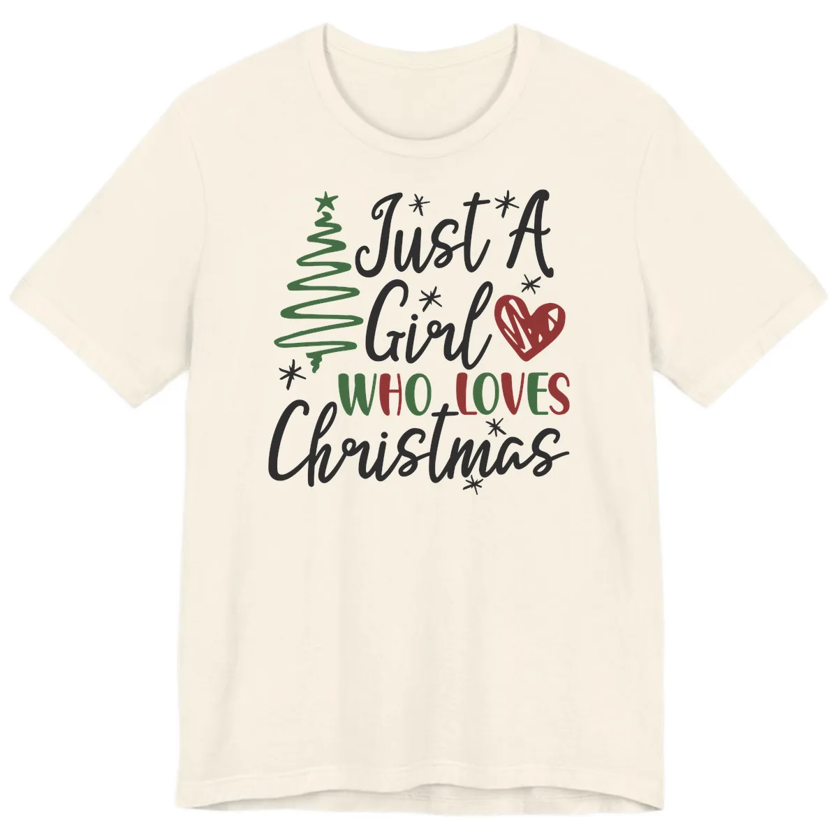 Girl Who Loves Christmas Typography Premium T-Shirt in Natural
