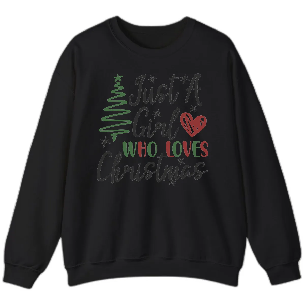 Girl Who Loves Christmas Typography Sweatshirt in Black