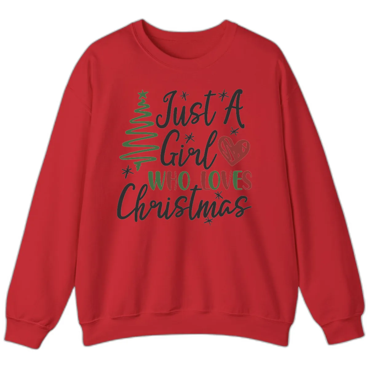 Girl Who Loves Christmas Typography Sweatshirt in Red