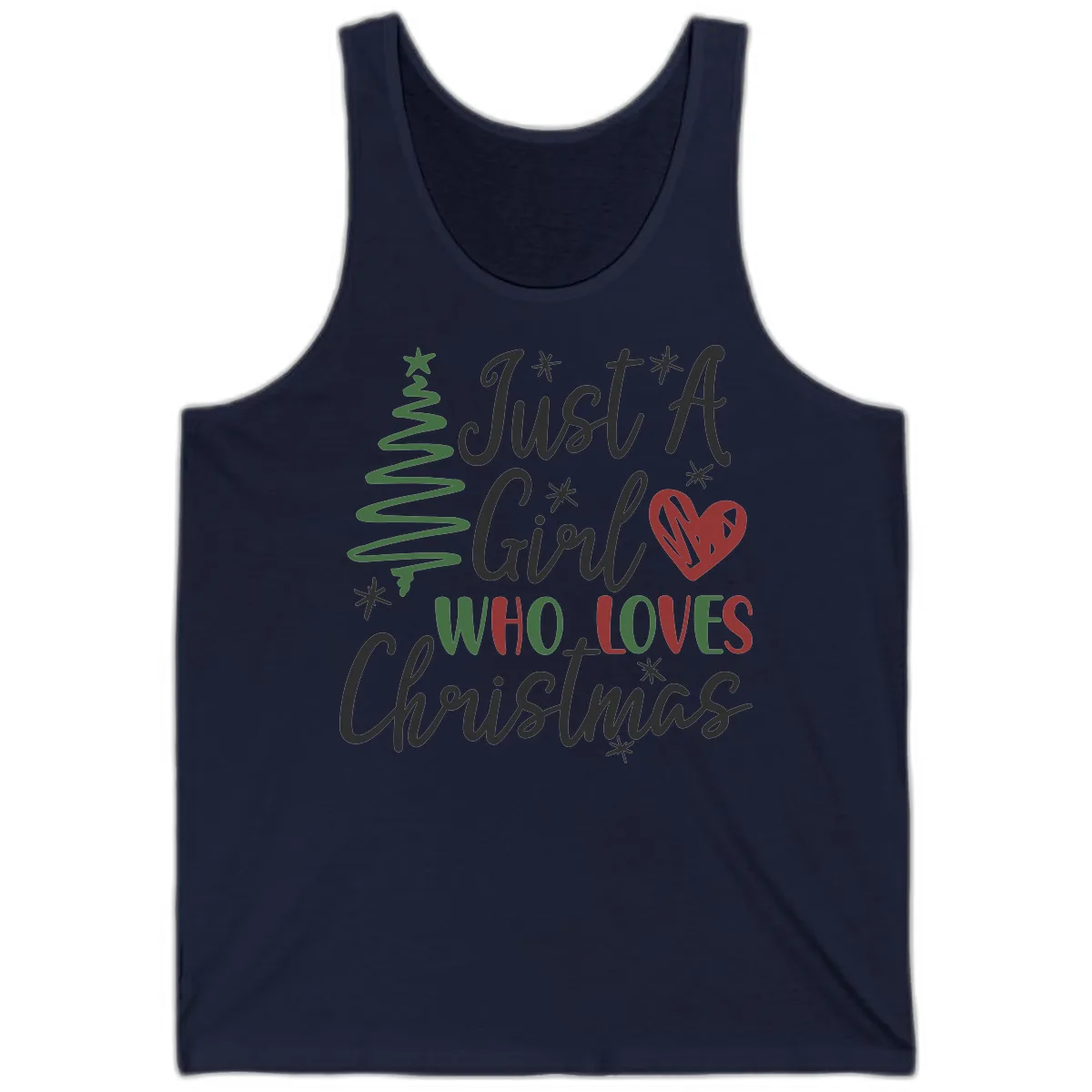 Girl Who Loves Christmas Typography Tank in Navy