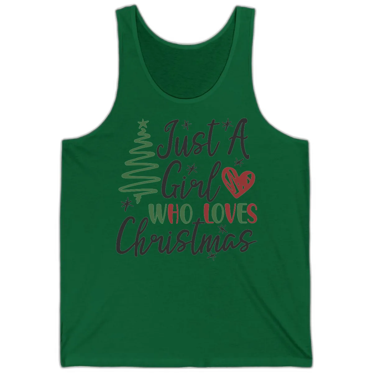 Girl Who Loves Christmas Typography Tank in Kelly