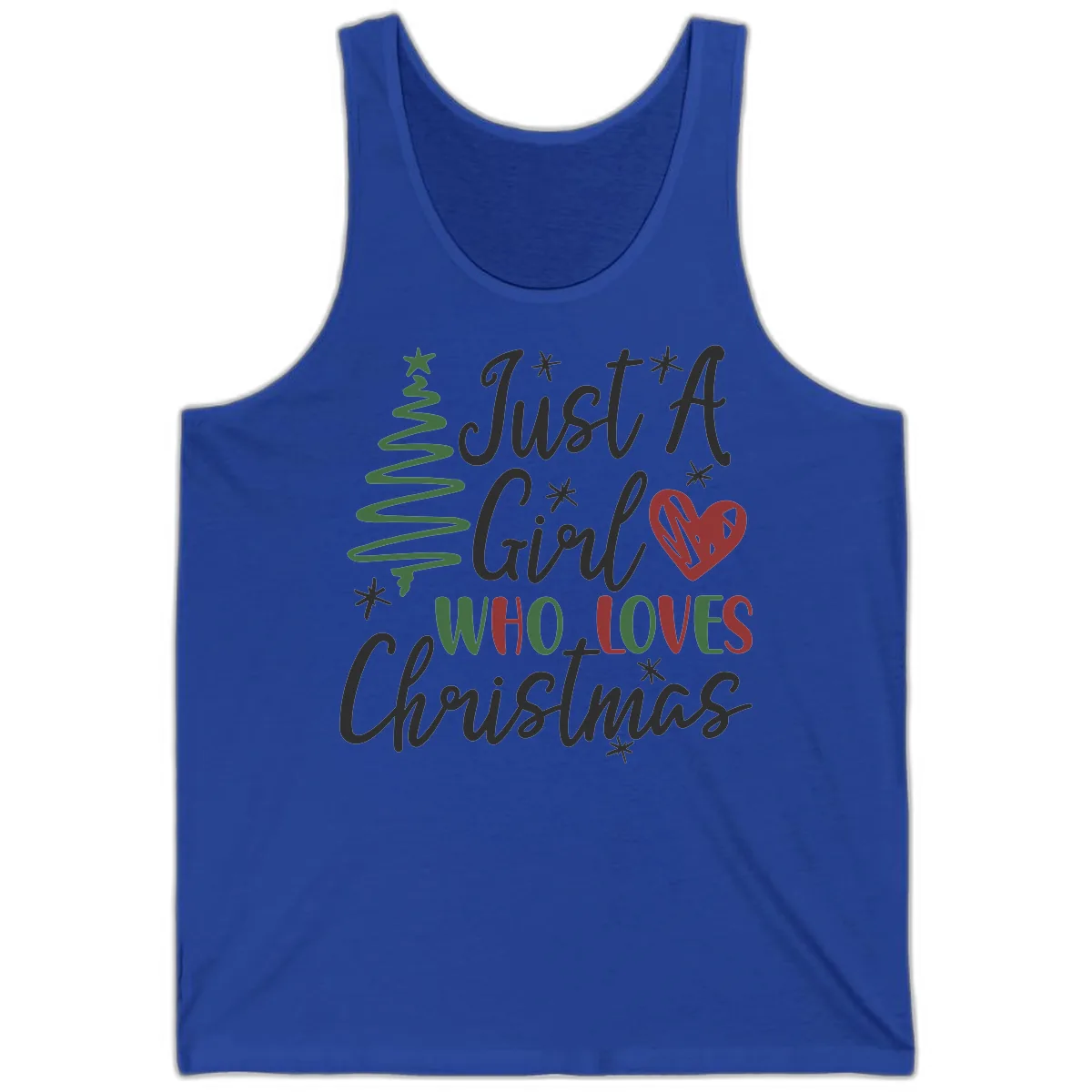 Girl Who Loves Christmas Typography Tank in True Royal