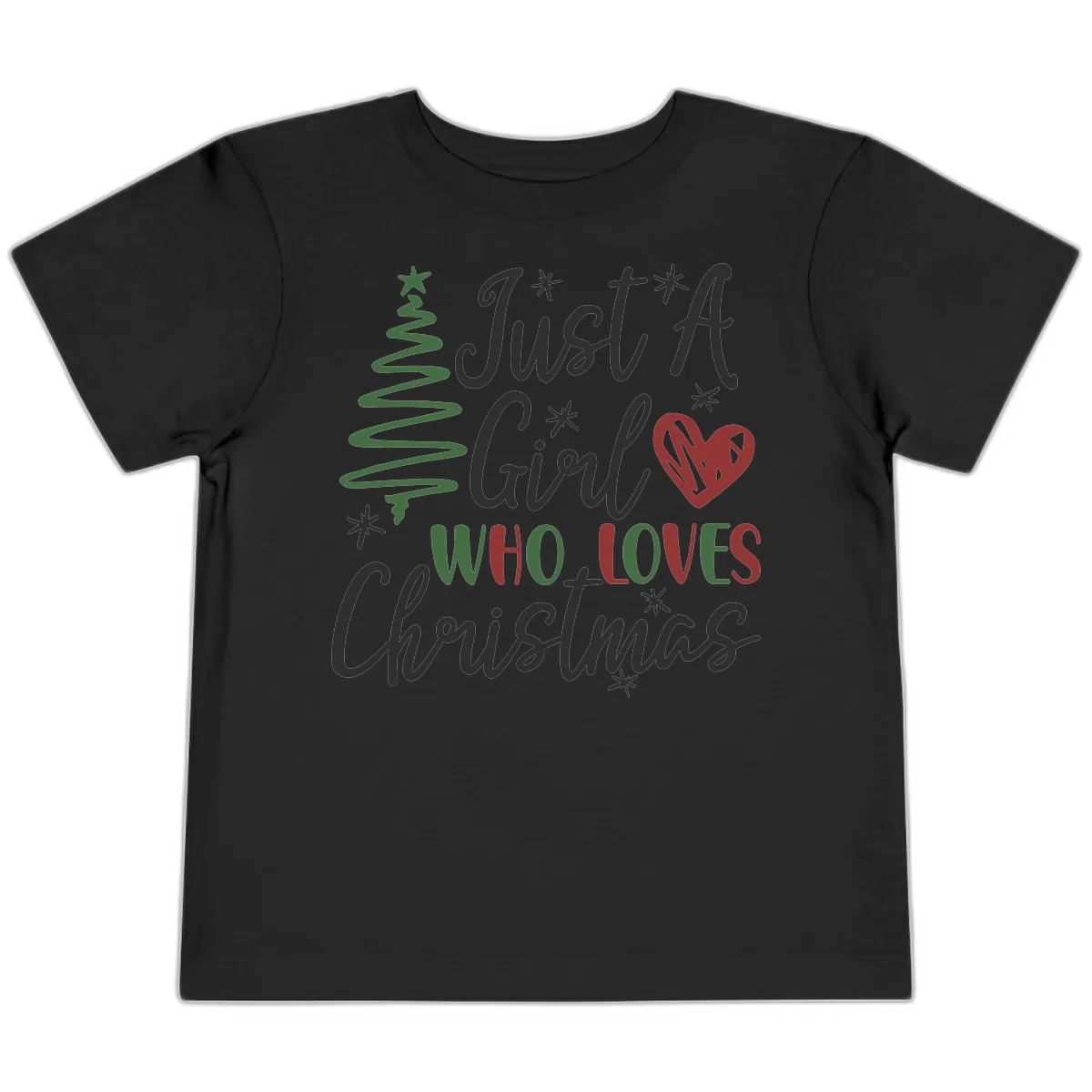 Girl Who Loves Christmas Typography Toddler T-Shirt in Black