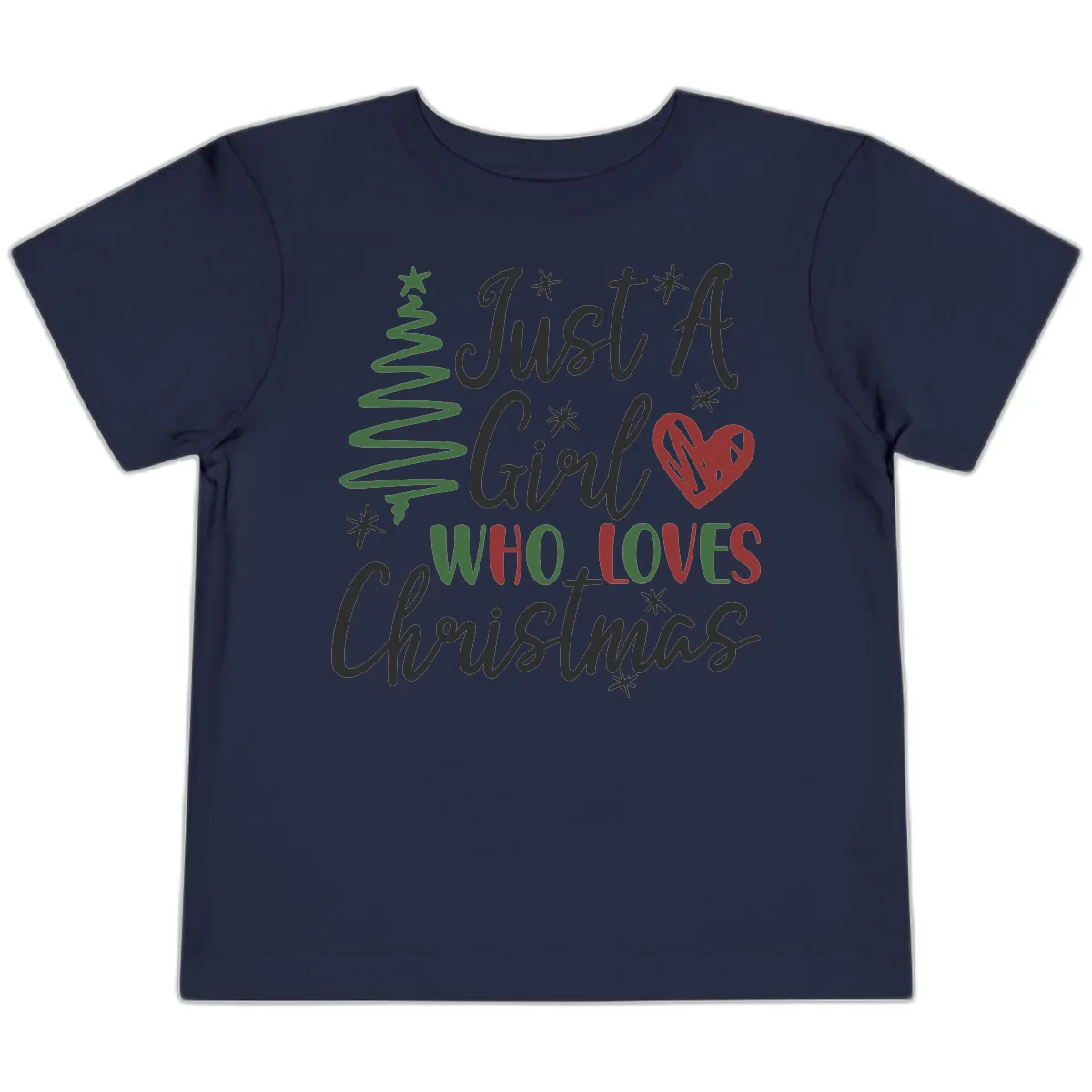 Girl Who Loves Christmas Typography Toddler T-Shirt in Navy