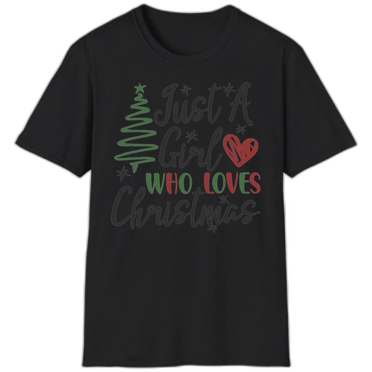 Girl Who Loves Christmas Typography T-Shirt in Black
