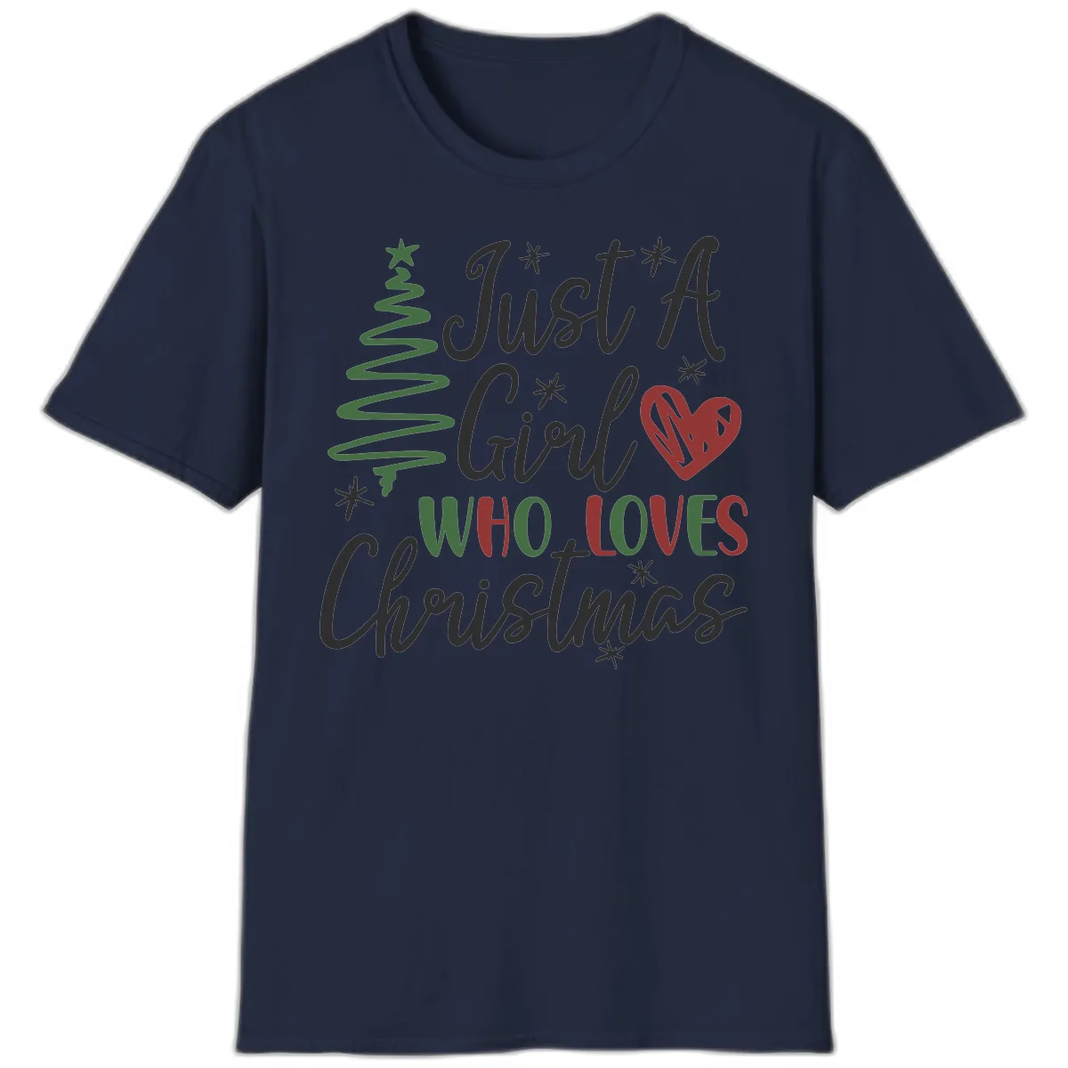 Girl Who Loves Christmas Typography T-Shirt in Navy