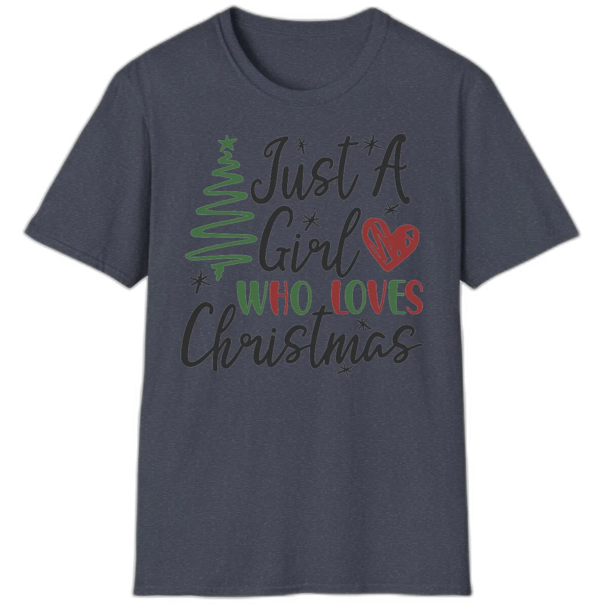 Girl Who Loves Christmas Typography T-Shirt in Heather Navy