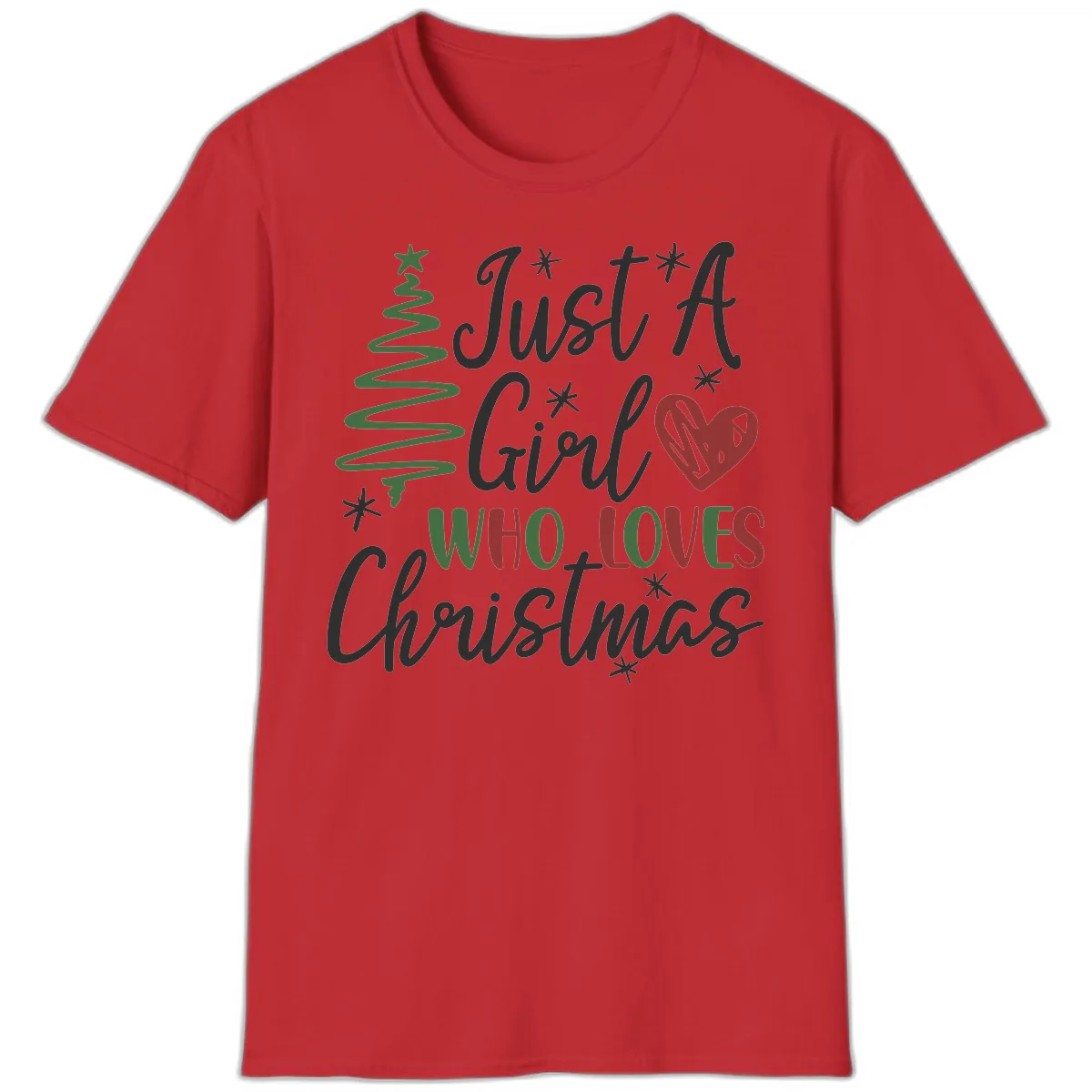 Girl Who Loves Christmas Typography T-Shirt in Red