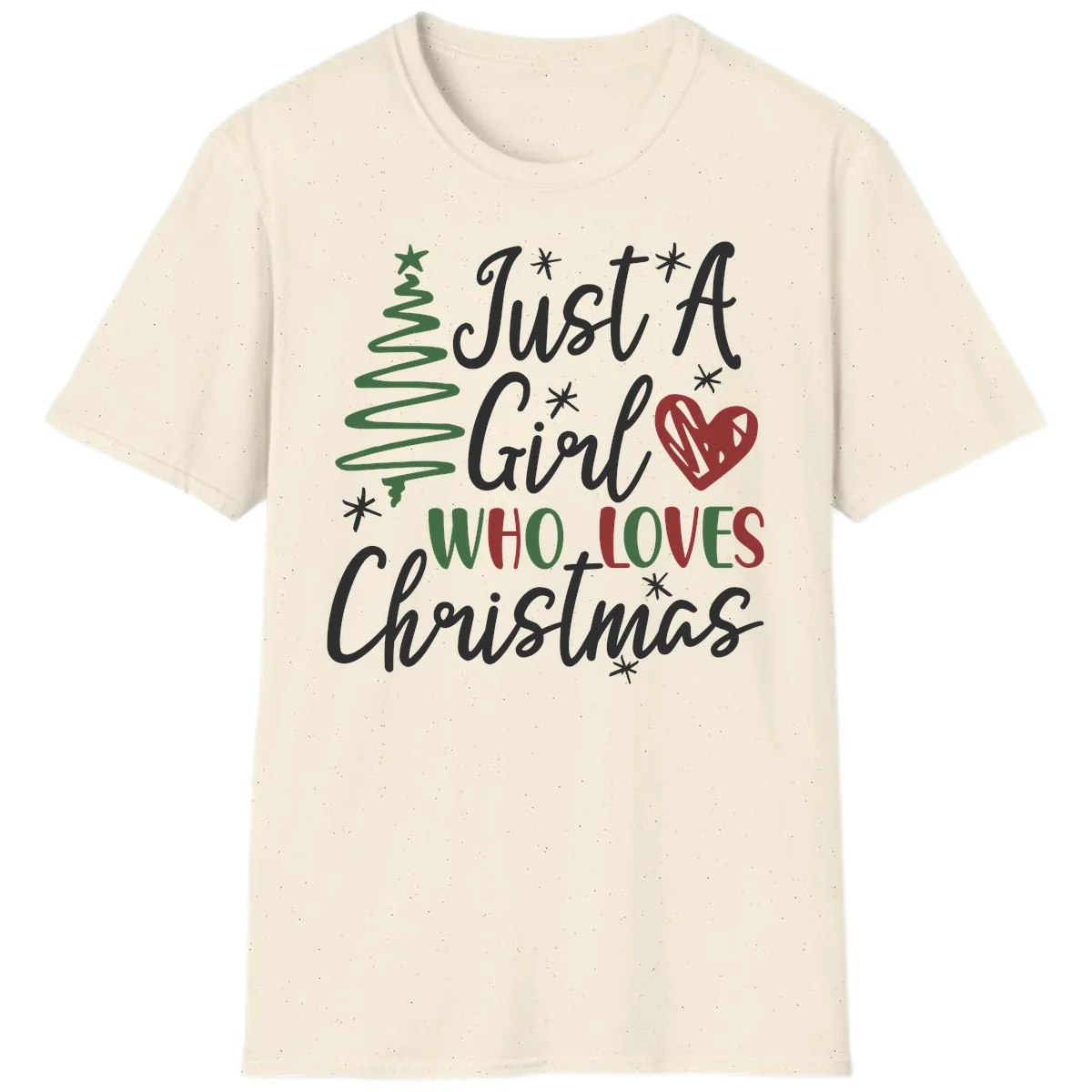 Girl Who Loves Christmas Typography T-Shirt in Natural