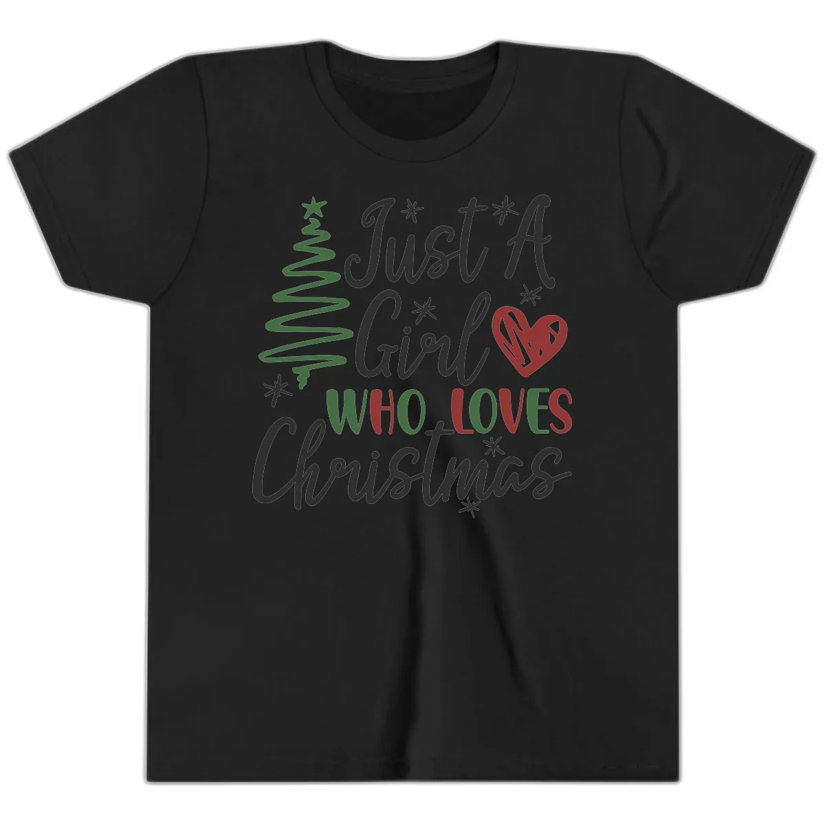 Girl Who Loves Christmas Typography Youth T-Shirt in Black