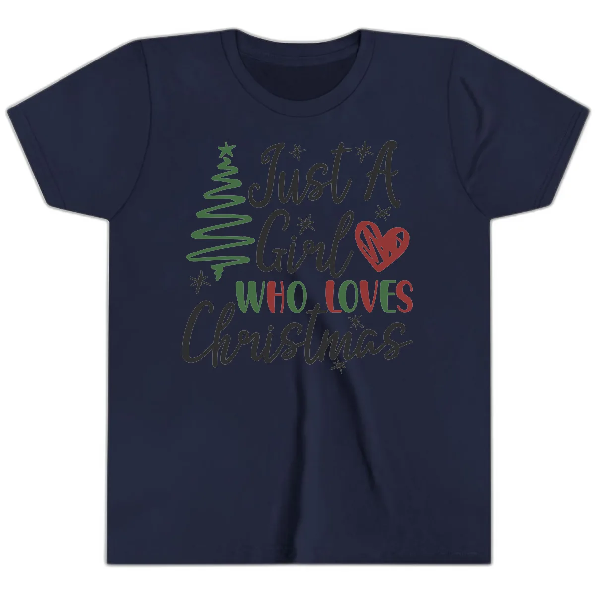 Girl Who Loves Christmas Typography Youth T-Shirt in Navy