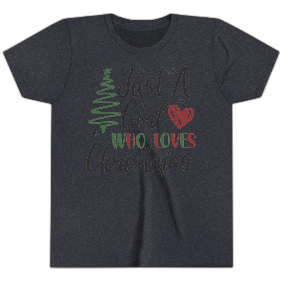 Girl Who Loves Christmas Typography Youth T-Shirt in Heather Navy