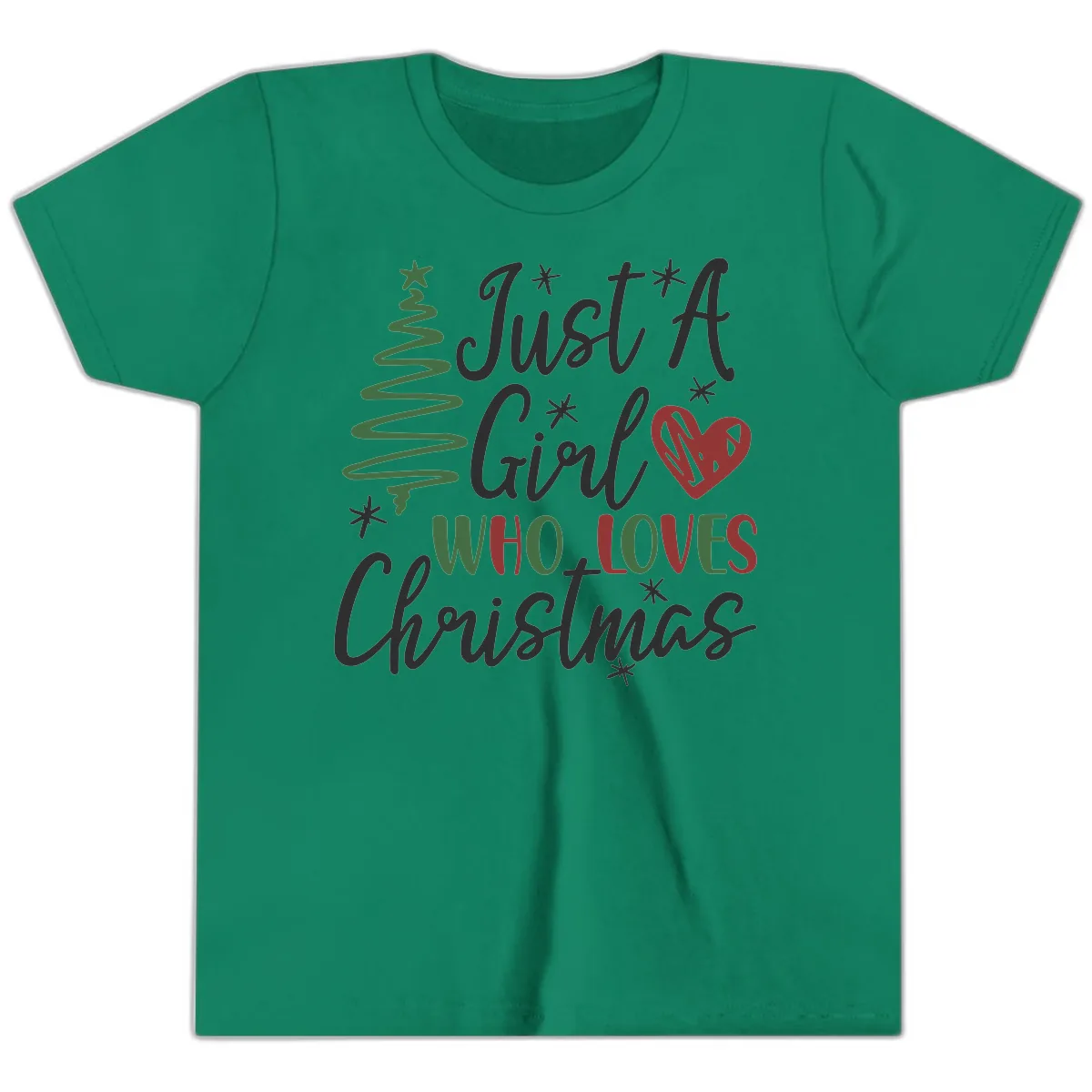 Girl Who Loves Christmas Typography Youth T-Shirt in Kelly