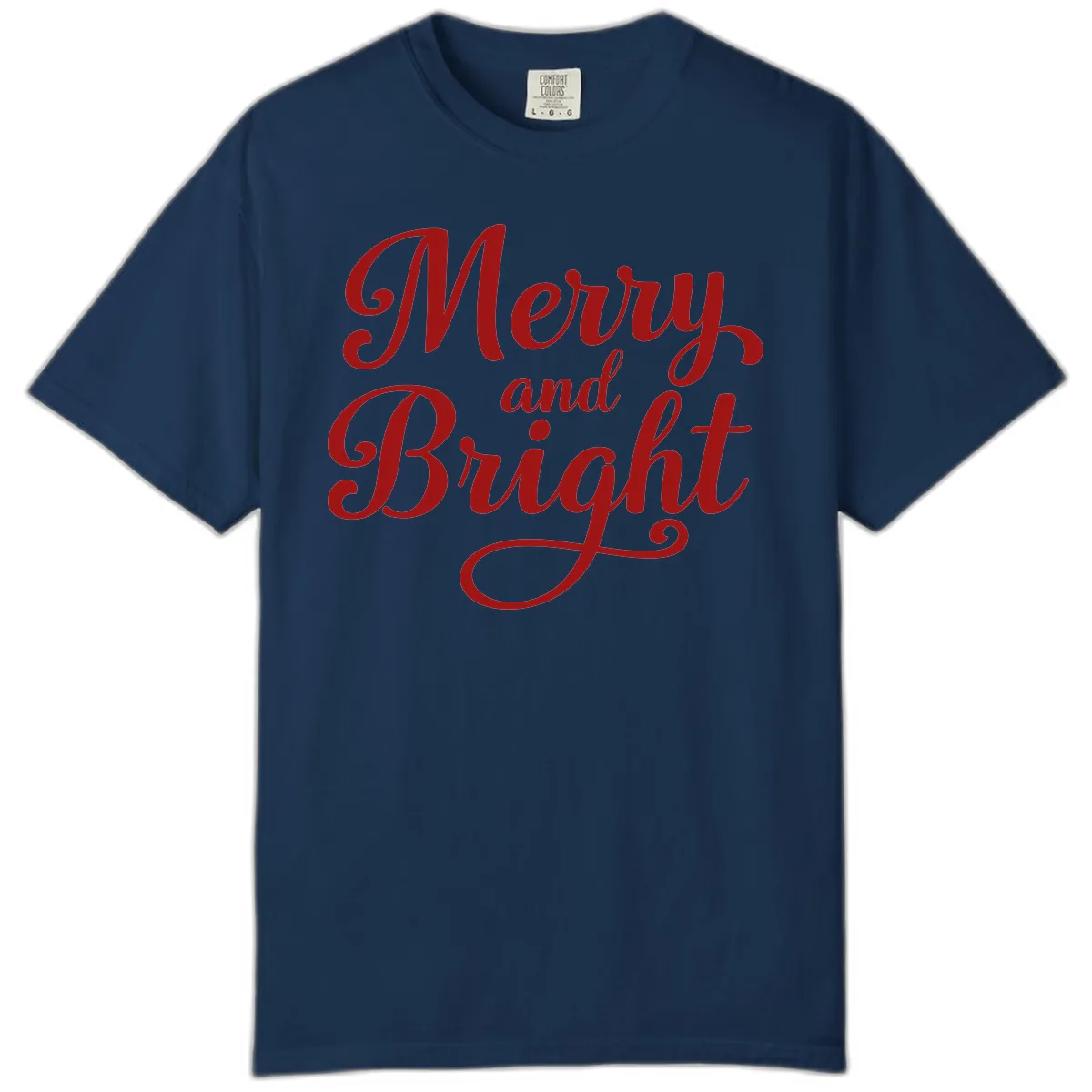 Merry and Bright Script Typography Comfort Color in Navy