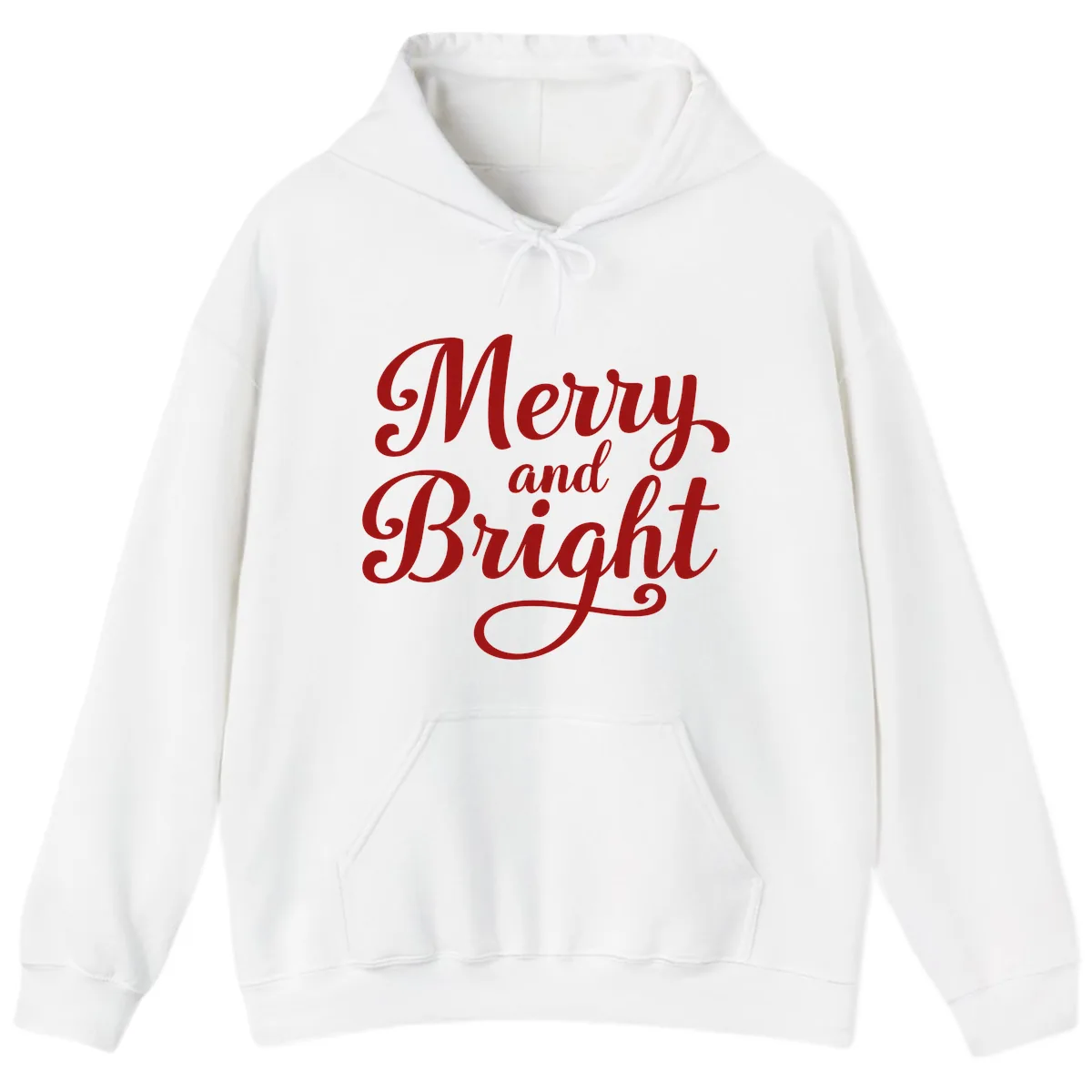 Merry and Bright Script Typography Hoodie in White