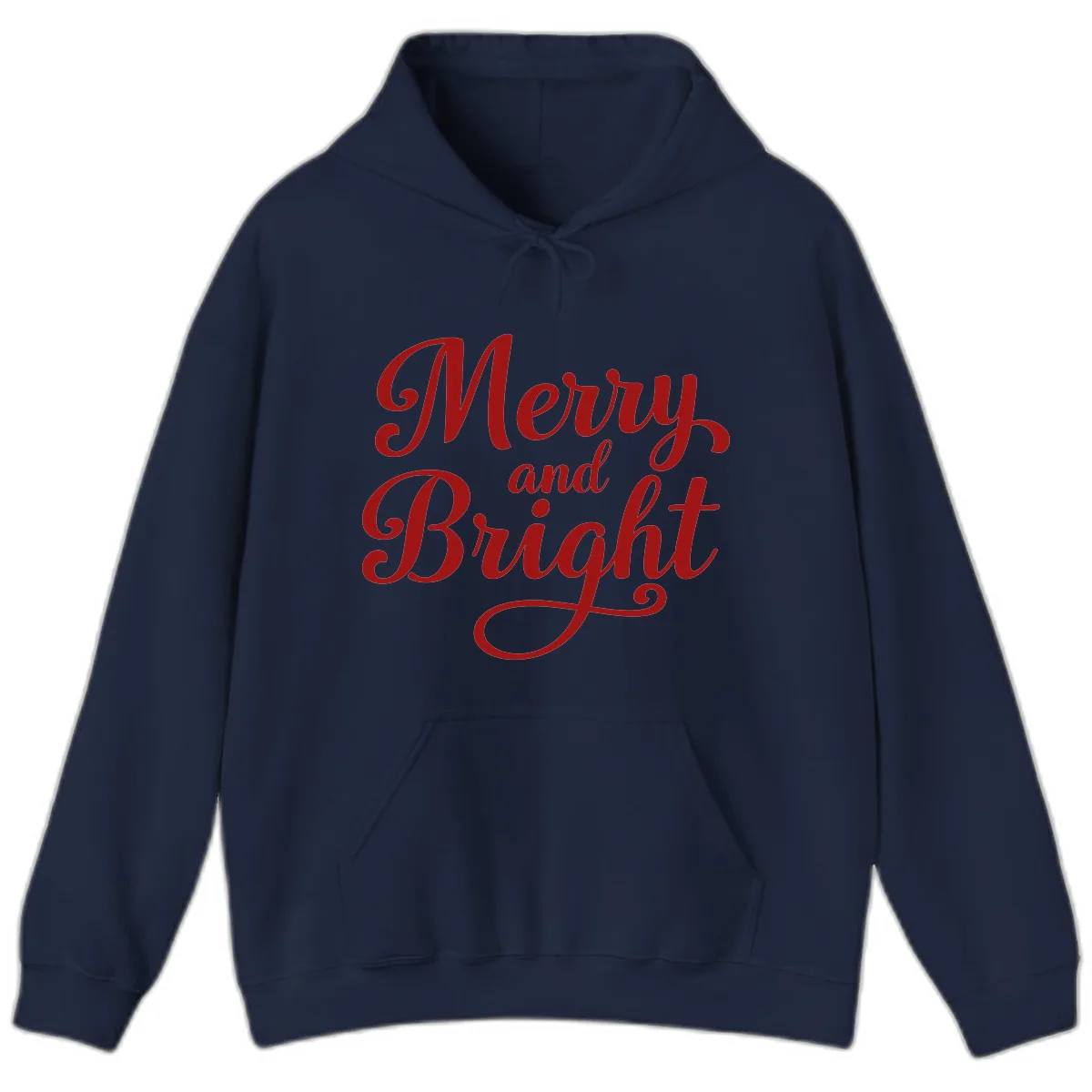 Merry and Bright Script Typography Hoodie in Navy