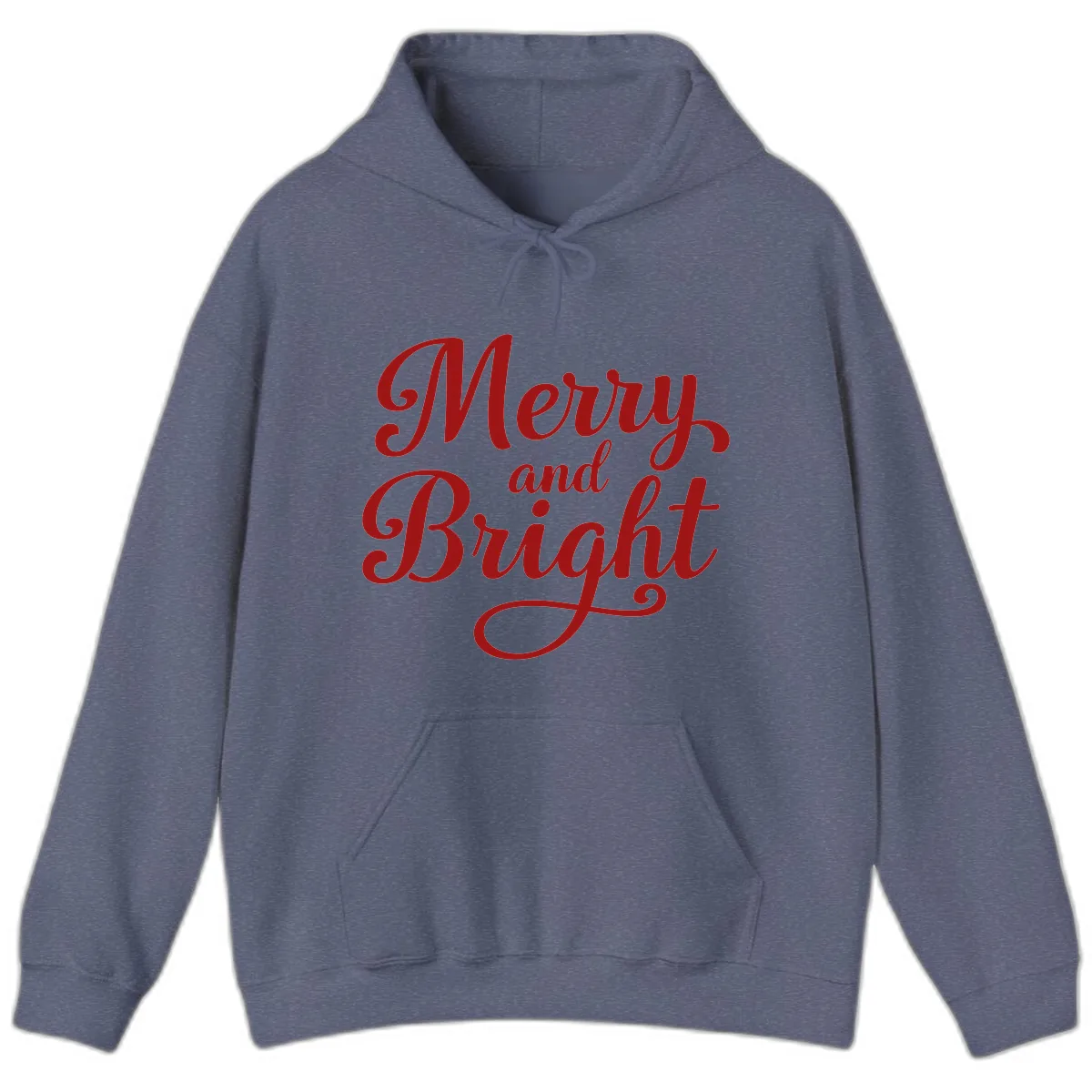 Merry and Bright Script Typography Hoodie in Heather Navy