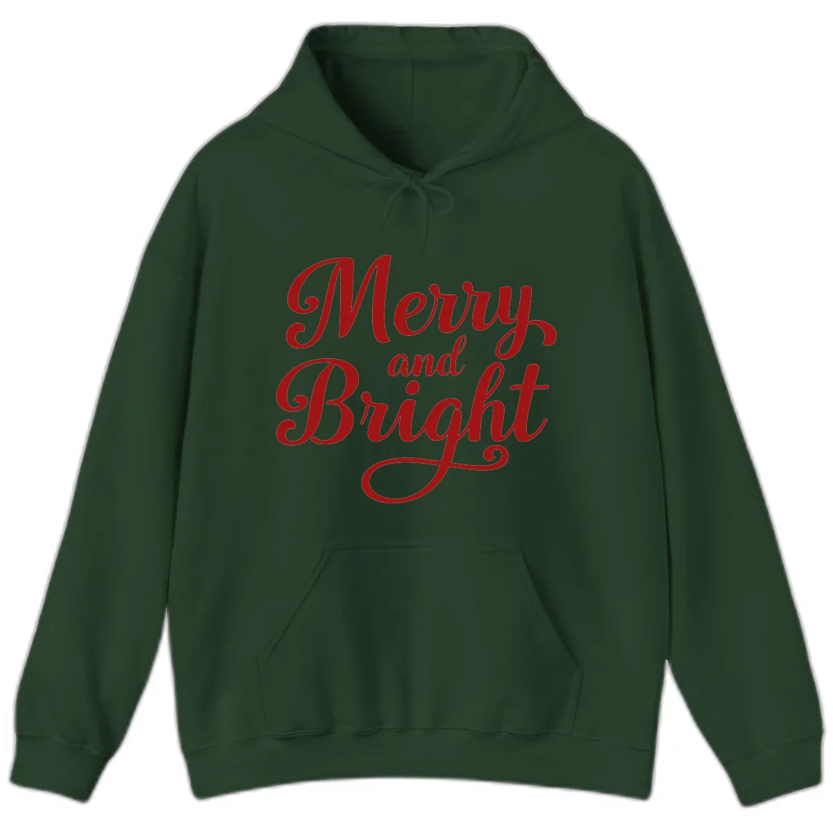 Merry and Bright Script Typography Hoodie in Forest Green
