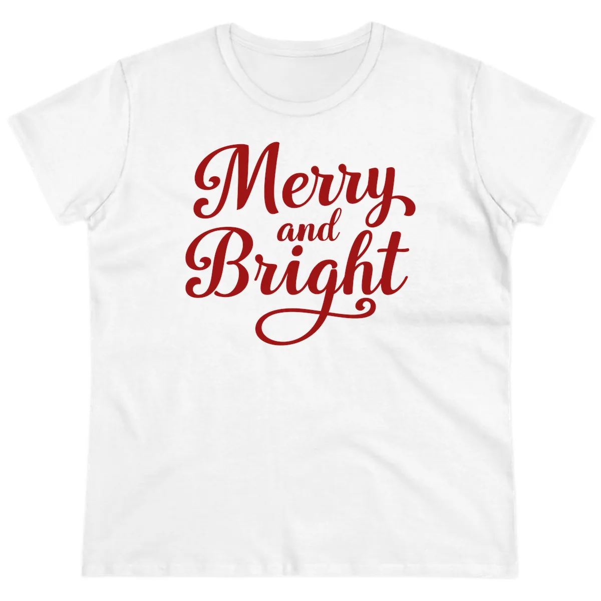 Merry and Bright Script Typography Ladies Tee in White