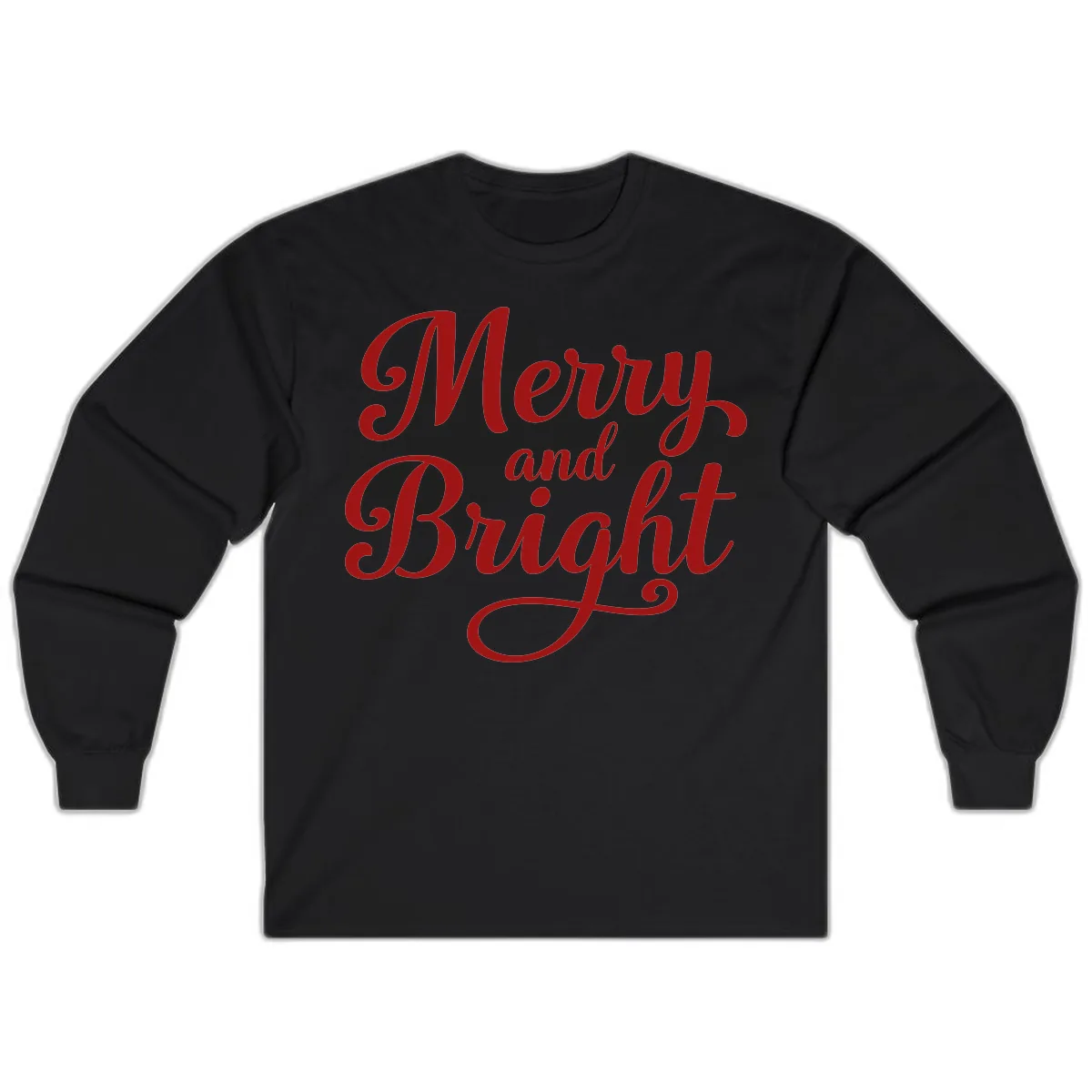 Merry and Bright Script Typography Long Sleeve in Black