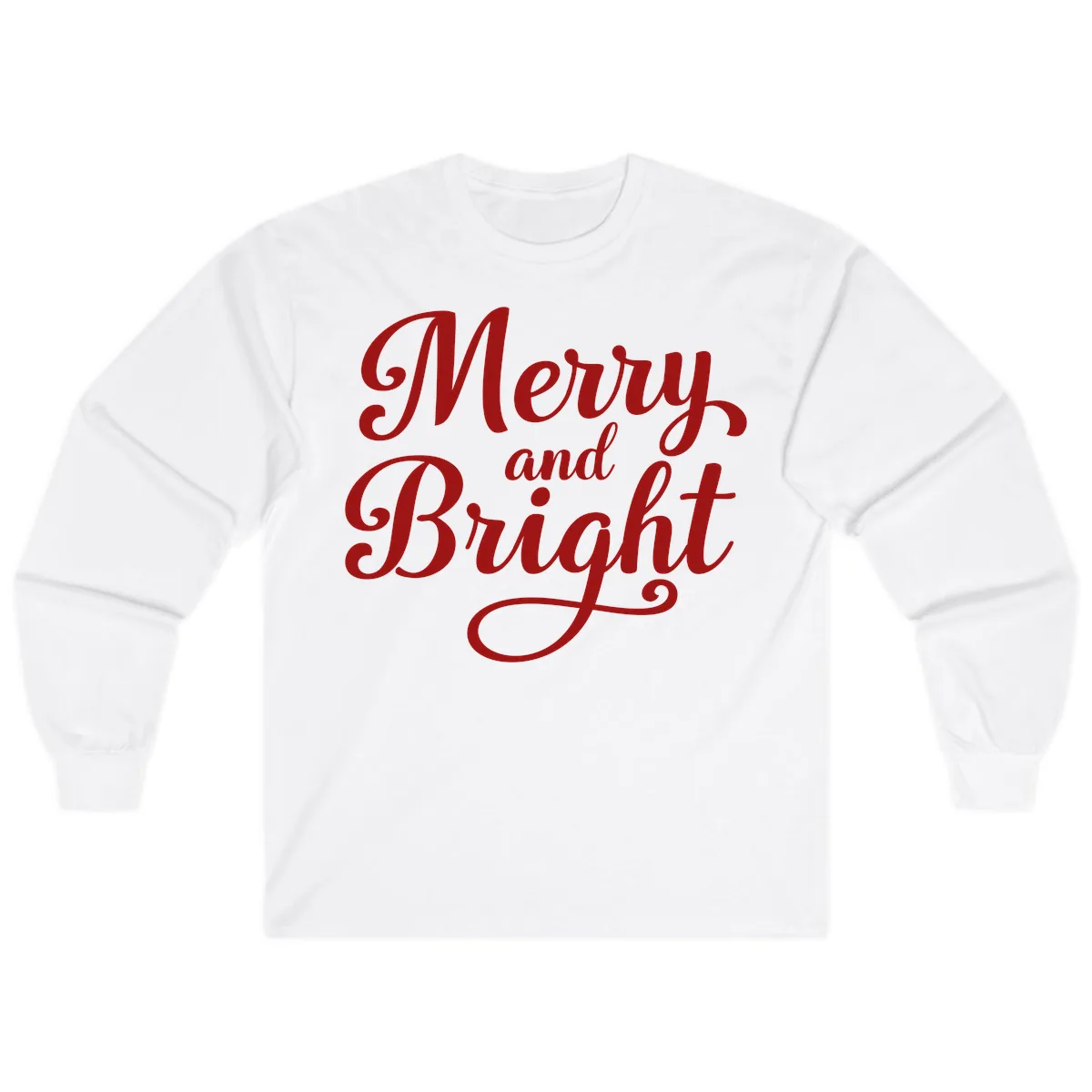 Merry and Bright Script Typography Long Sleeve in White