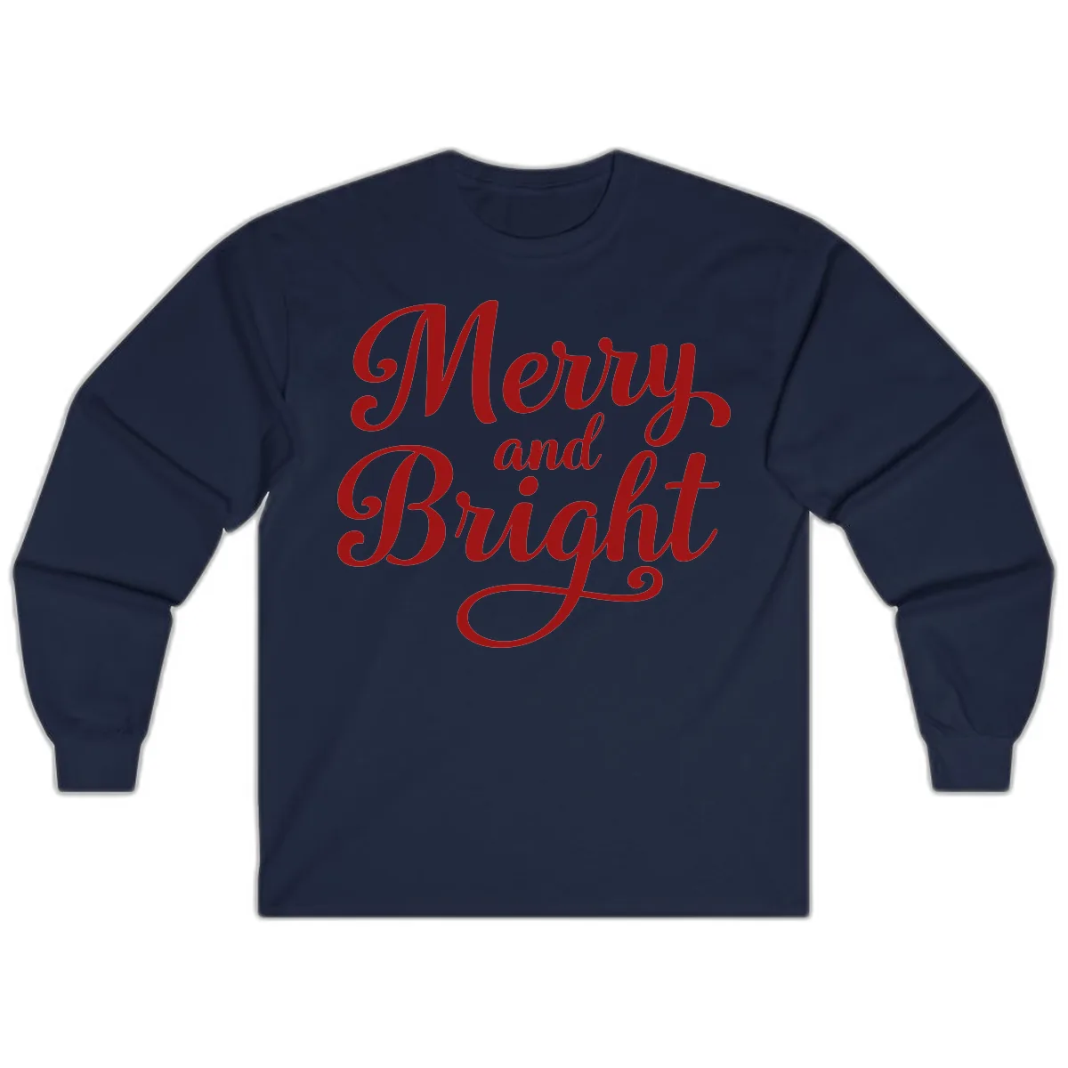 Merry and Bright Script Typography Long Sleeve in Navy