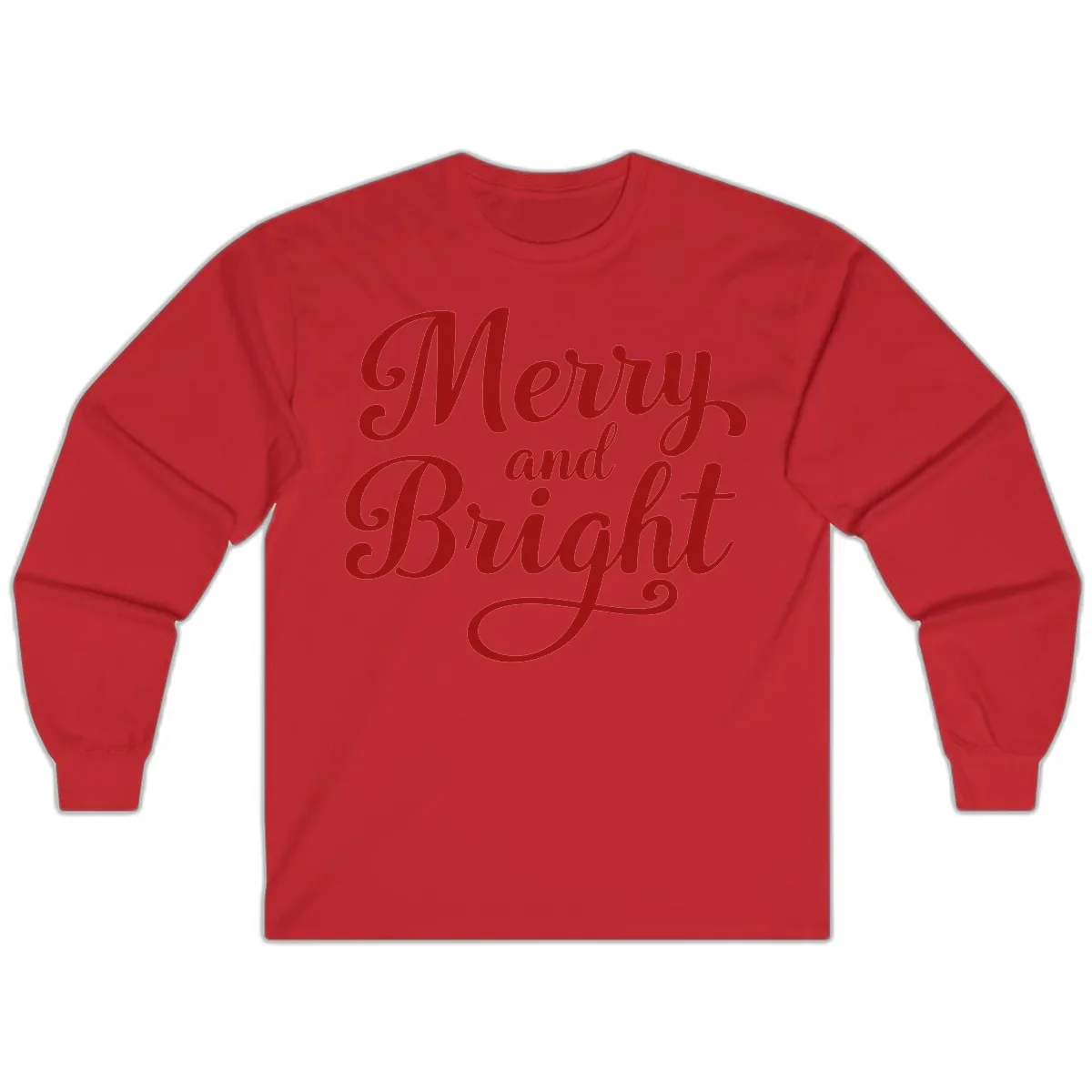 Merry and Bright Script Typography Long Sleeve in Red