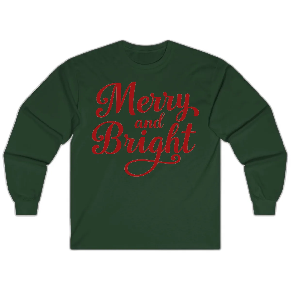 Merry and Bright Script Typography Long Sleeve in Forest Green