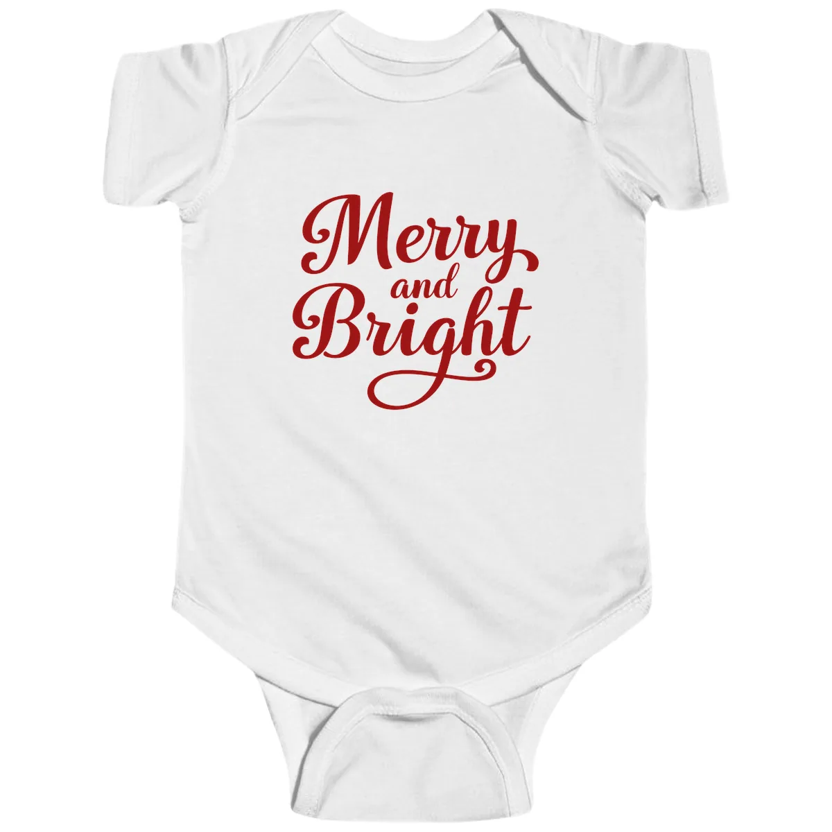 Merry and Bright Script Typography Baby Onesie in White