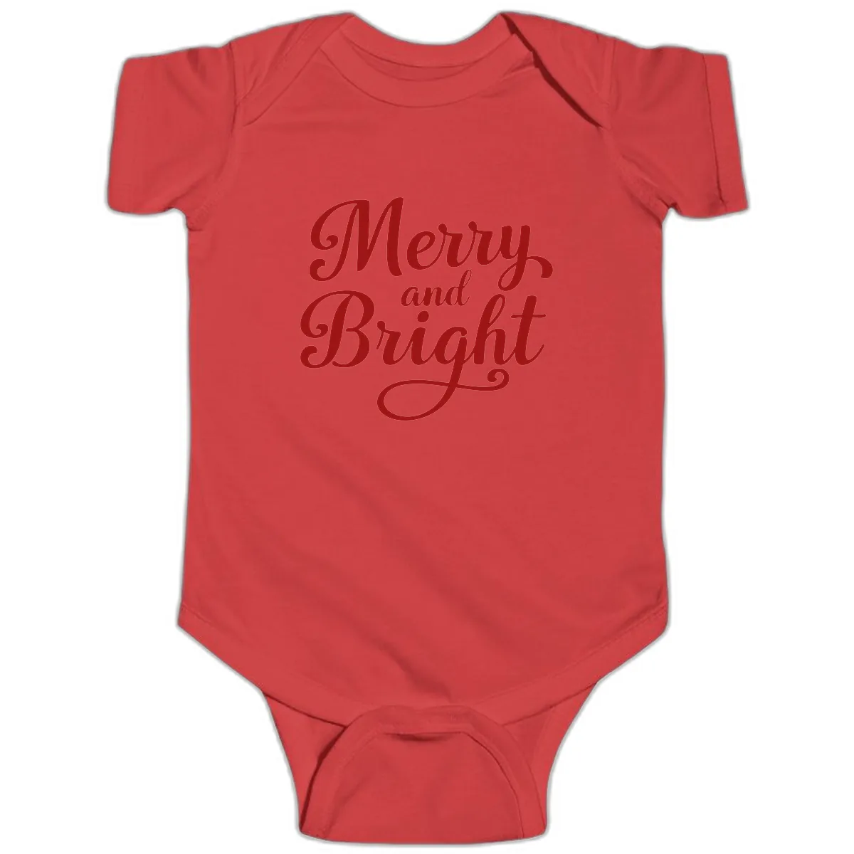 Merry and Bright Script Typography Baby Onesie in Red