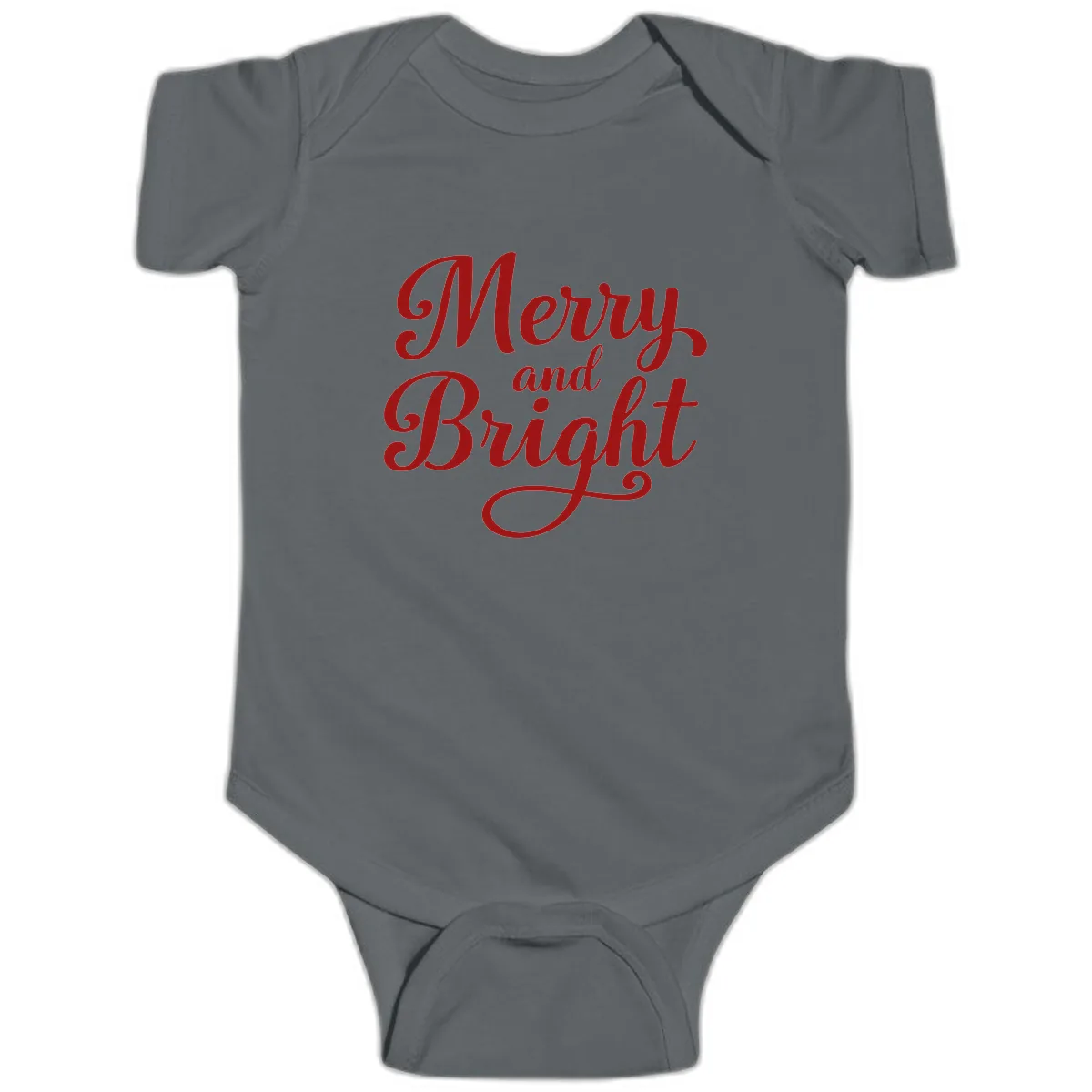 Merry and Bright Script Typography Baby Onesie in Charcoal