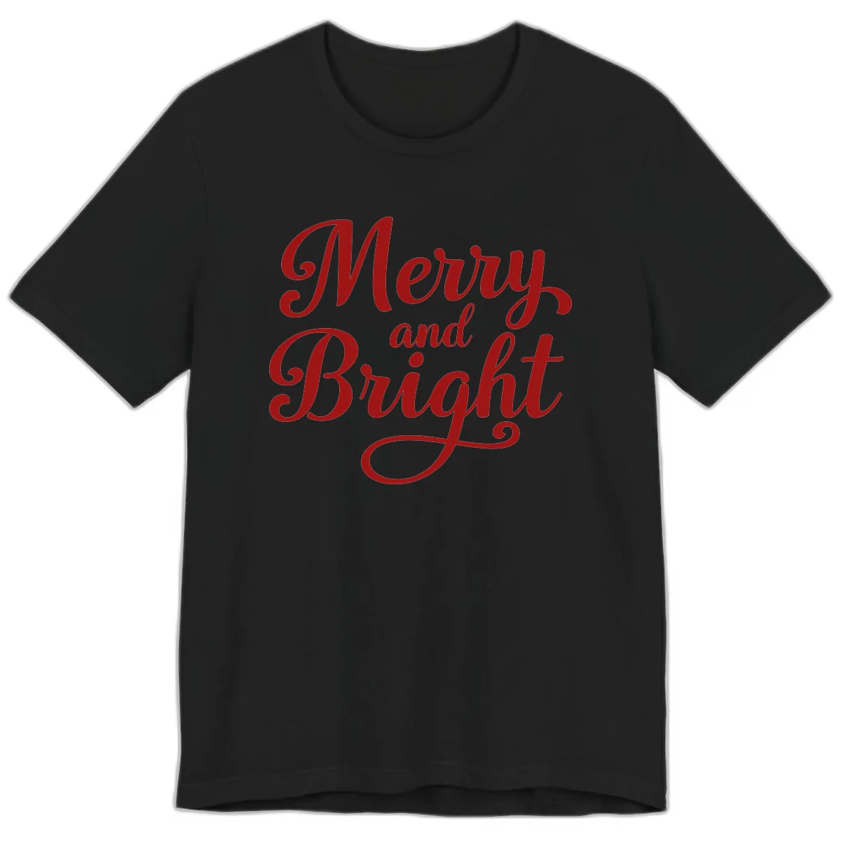 Merry and Bright Script Typography Premium T-Shirt in Black