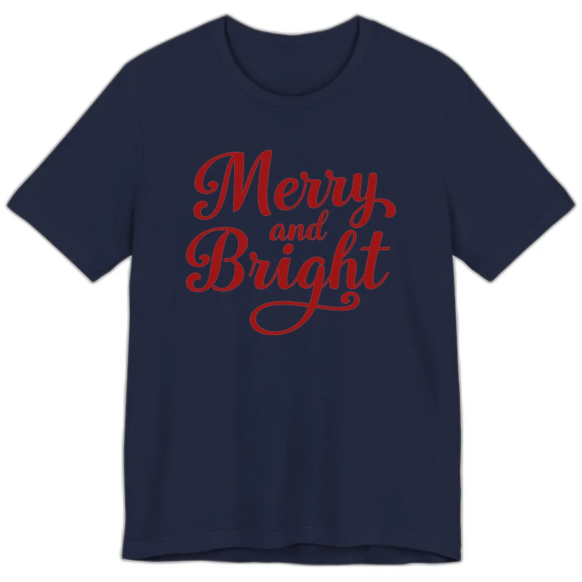 Merry and Bright Script Typography Premium T-Shirt in Navy