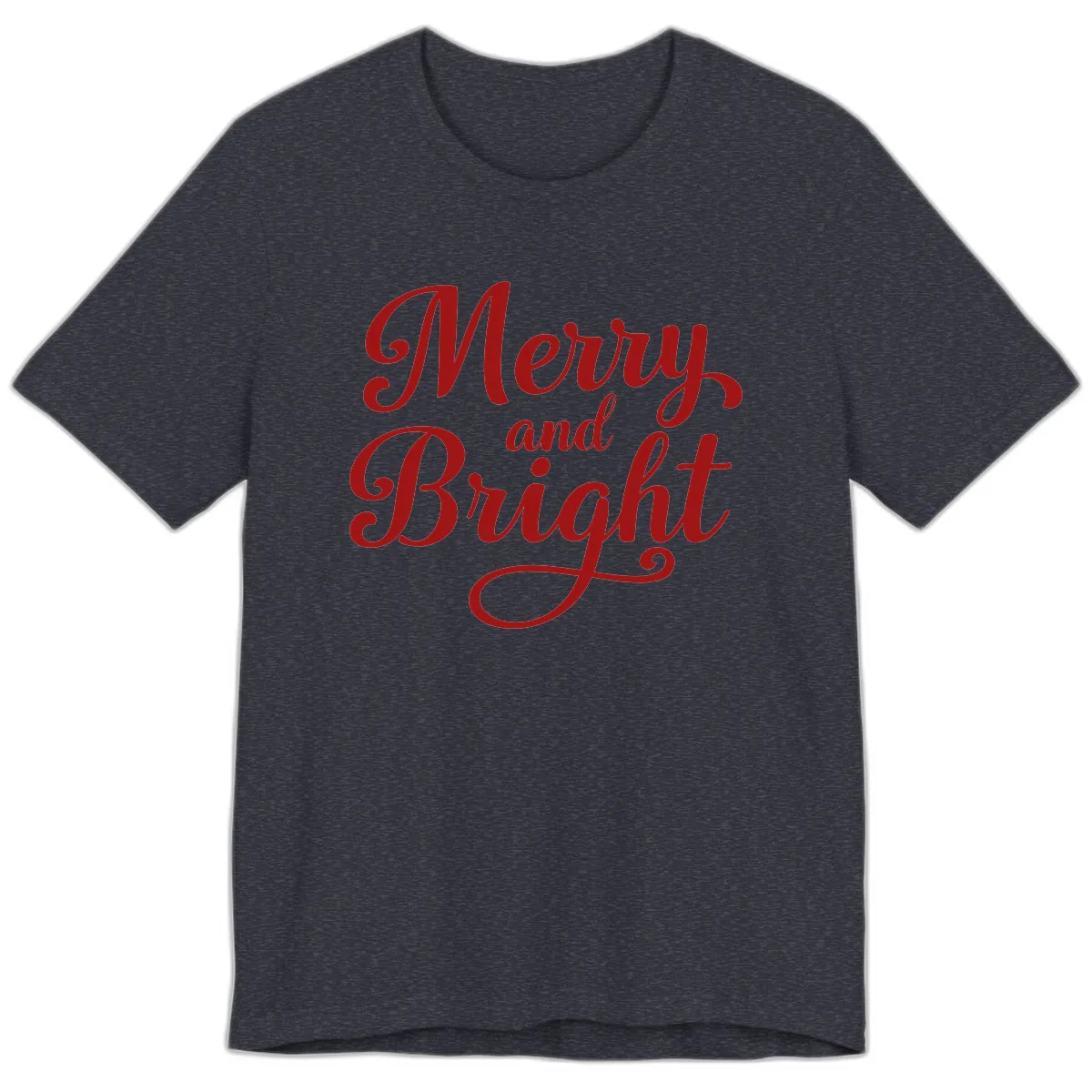 Merry and Bright Script Typography Premium T-Shirt in Heather Navy