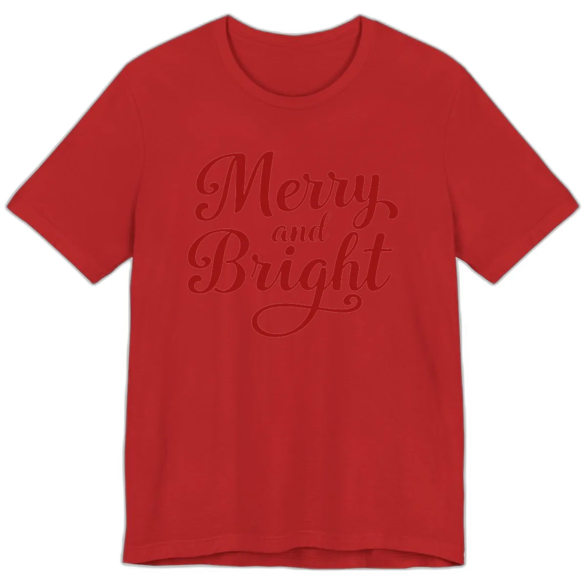 Merry and Bright Script Typography Premium T-Shirt in Red