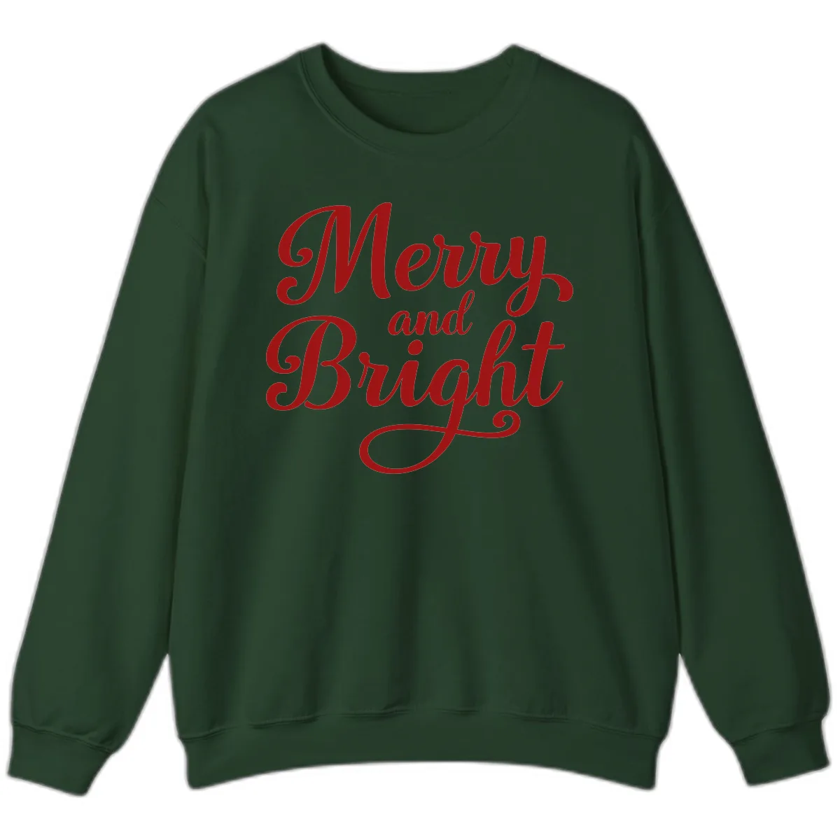 Merry and Bright Script Typography Sweatshirt in Forest Green