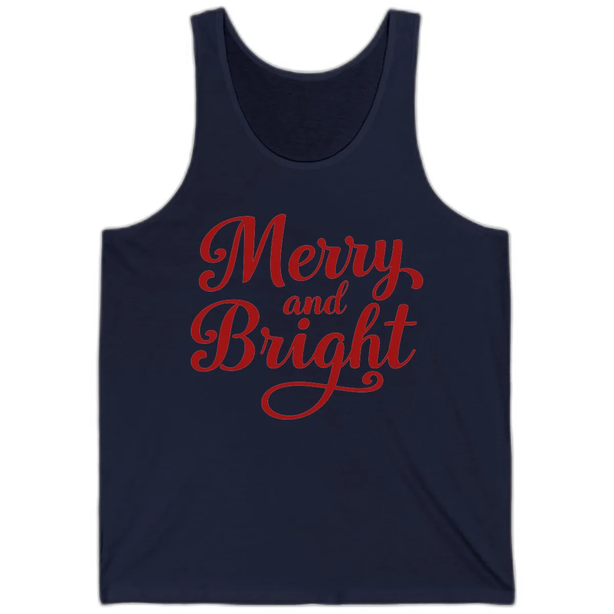Merry and Bright Script Typography Tank in Navy