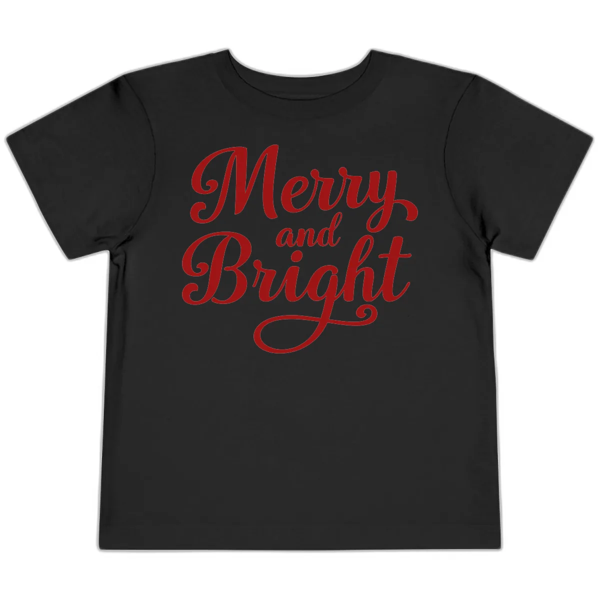 Merry and Bright Script Typography Toddler T-Shirt in Black