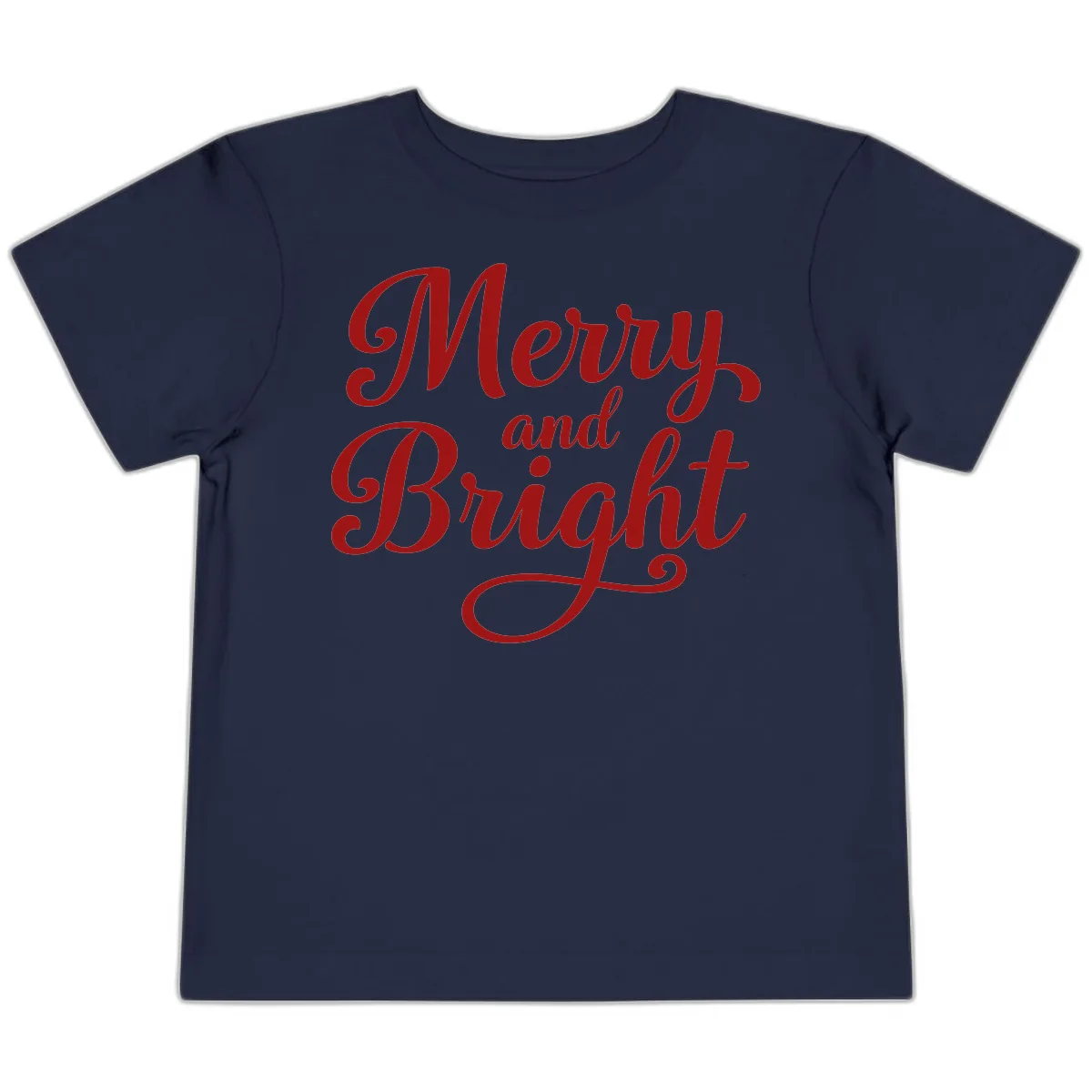 Merry and Bright Script Typography Toddler T-Shirt in Navy