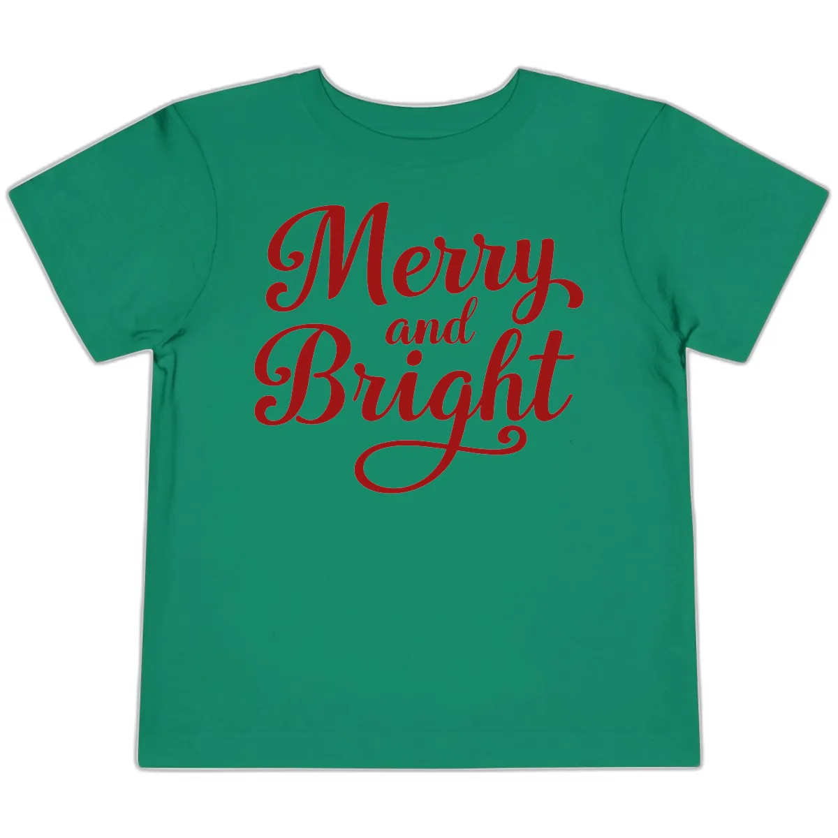 Merry and Bright Script Typography Toddler T-Shirt in Kelly