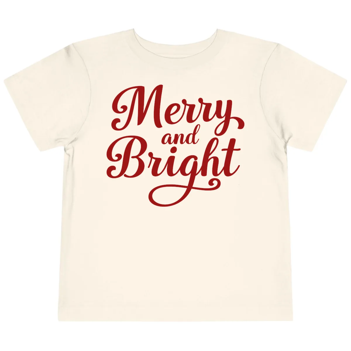 Merry and Bright Script Typography Toddler T-Shirt in Natural