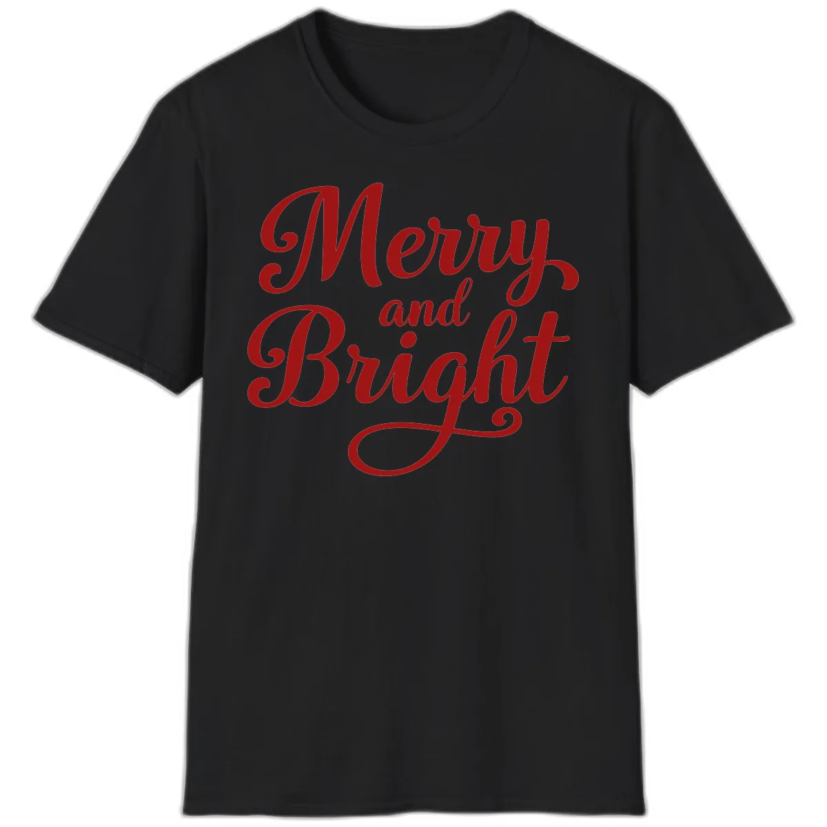 Merry and Bright Script Typography T-Shirt in Black