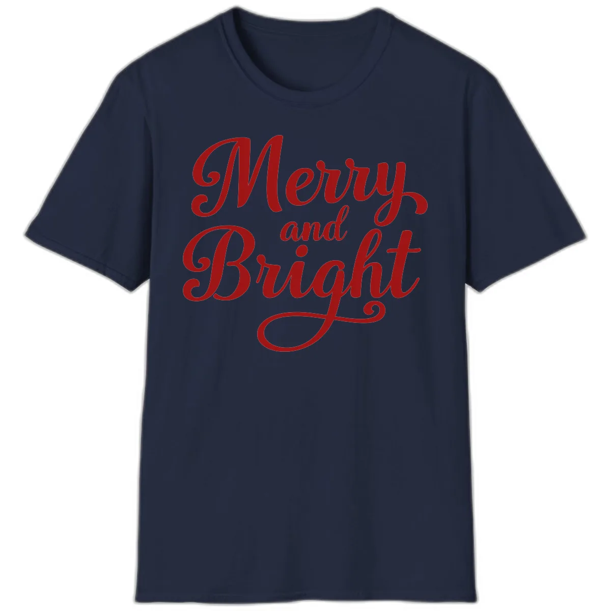 Merry and Bright Script Typography T-Shirt in Navy