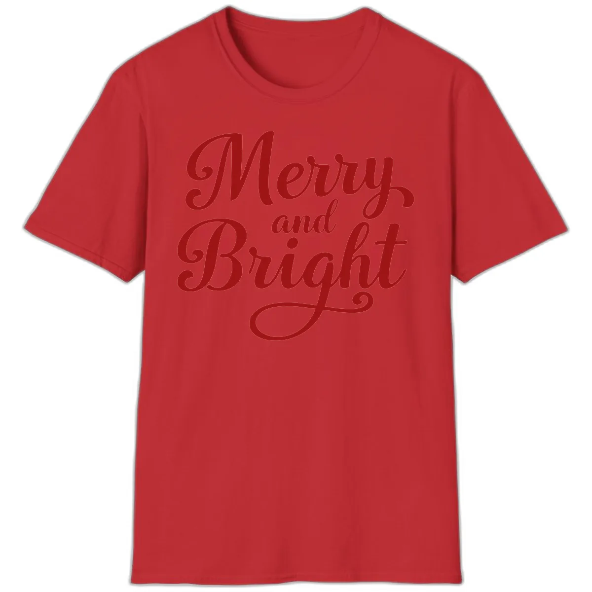 Merry and Bright Script Typography T-Shirt in Red