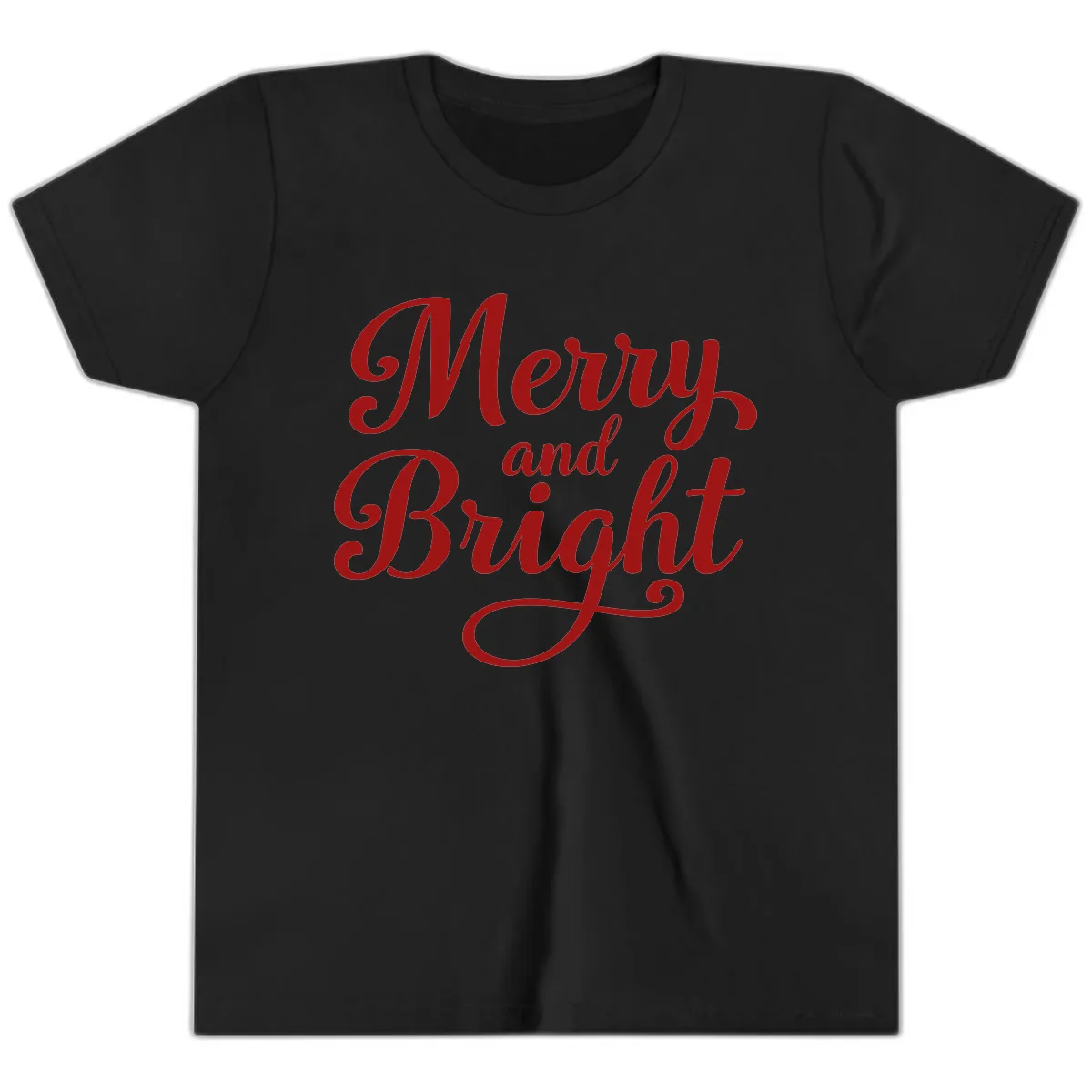 Merry and Bright Script Typography Youth T-Shirt in Black