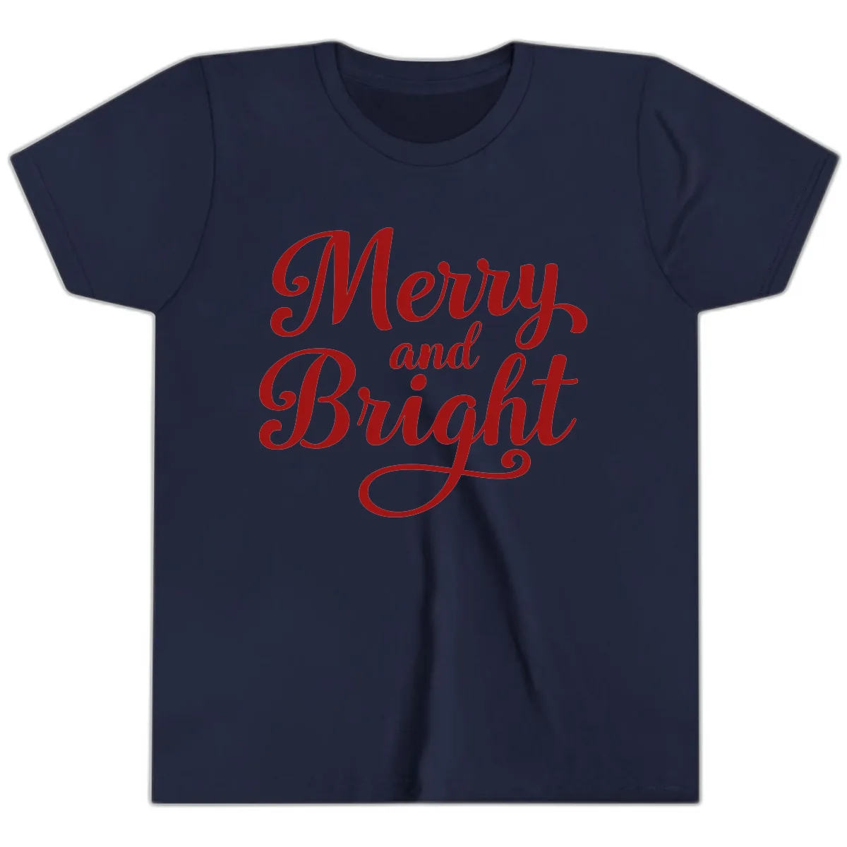 Merry and Bright Script Typography Youth T-Shirt in Navy