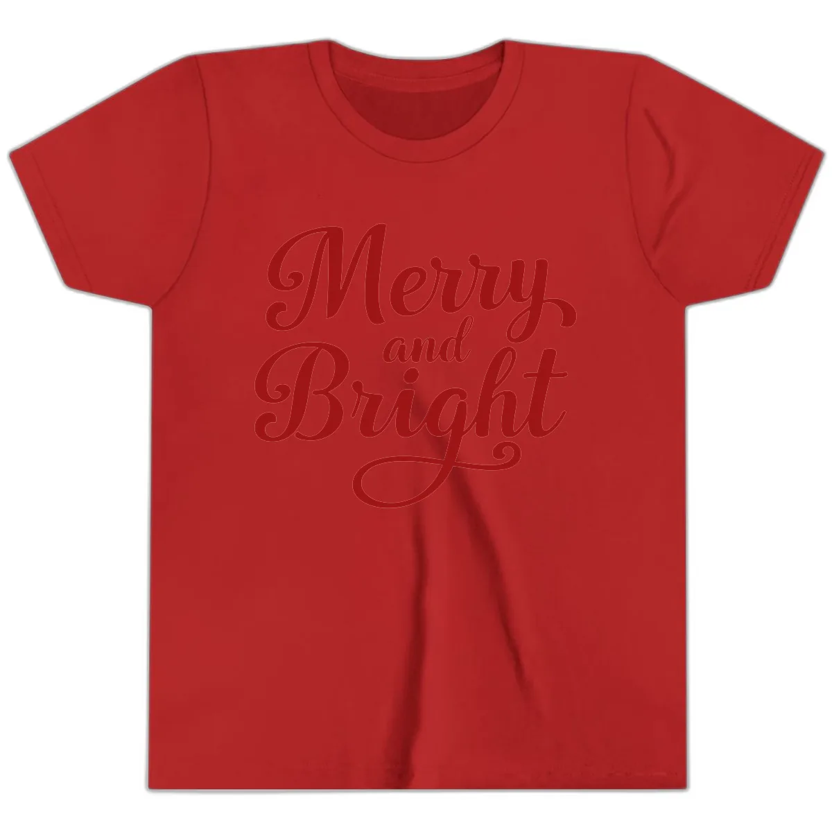 Merry and Bright Script Typography Youth T-Shirt in Red
