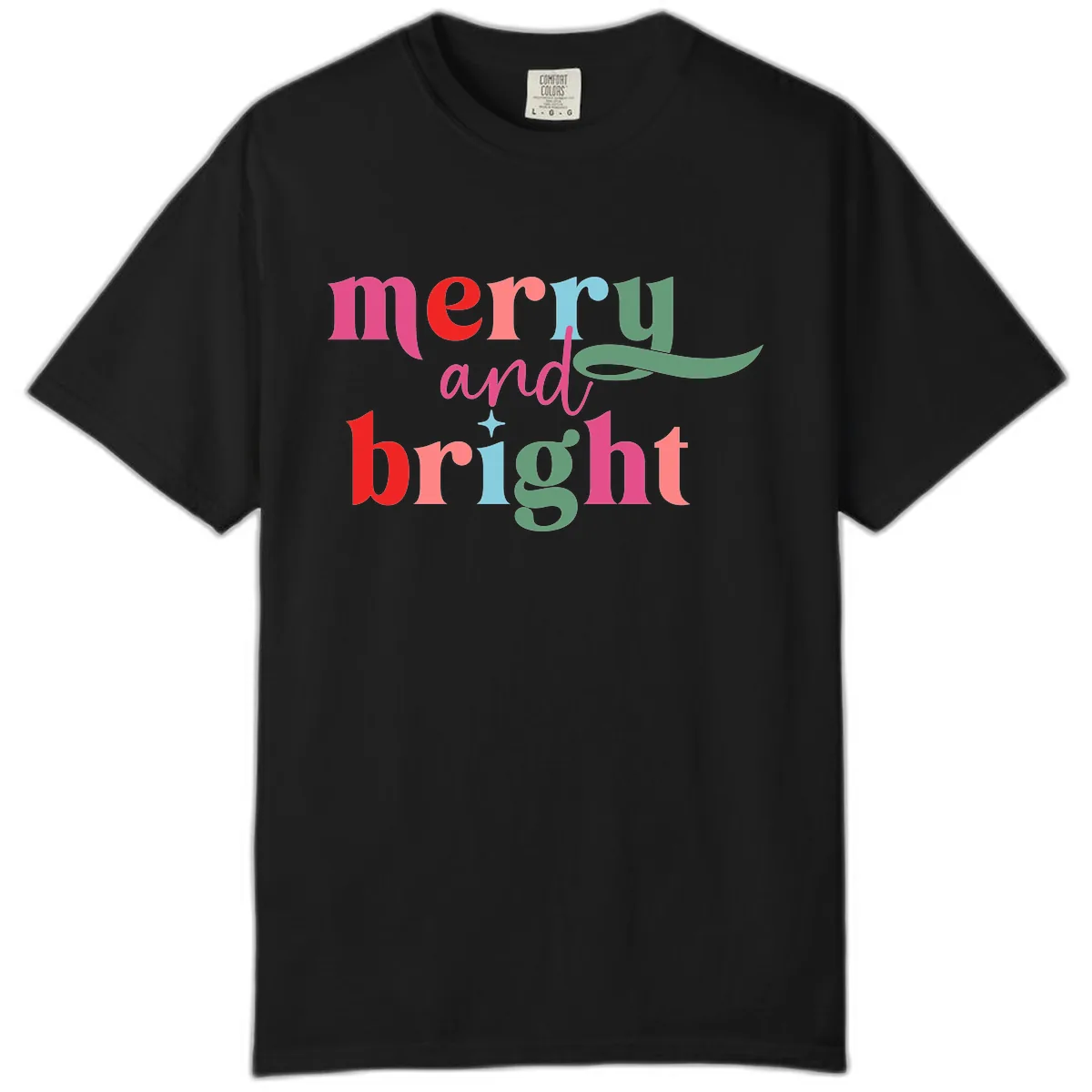 Merry And Bright Christmas Typography Comfort Color in Black