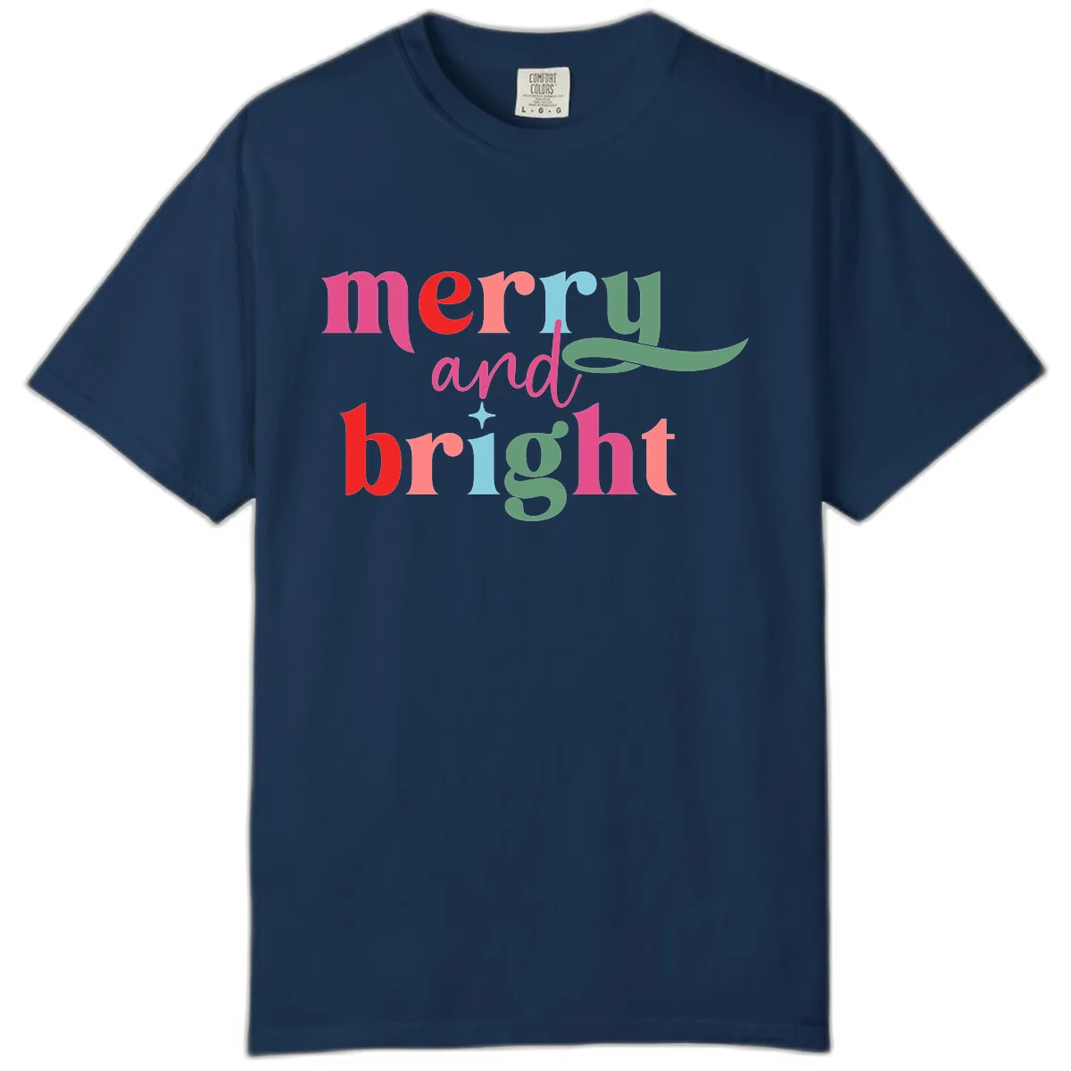 Merry And Bright Christmas Typography Comfort Color in Navy