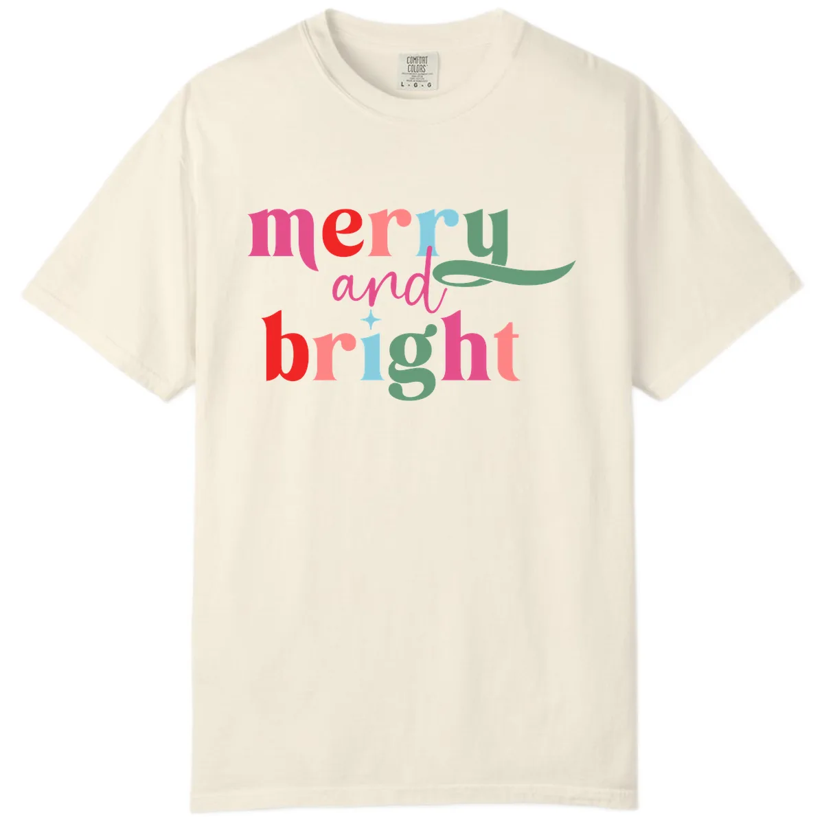 Merry And Bright Christmas Typography Comfort Color in Ivory